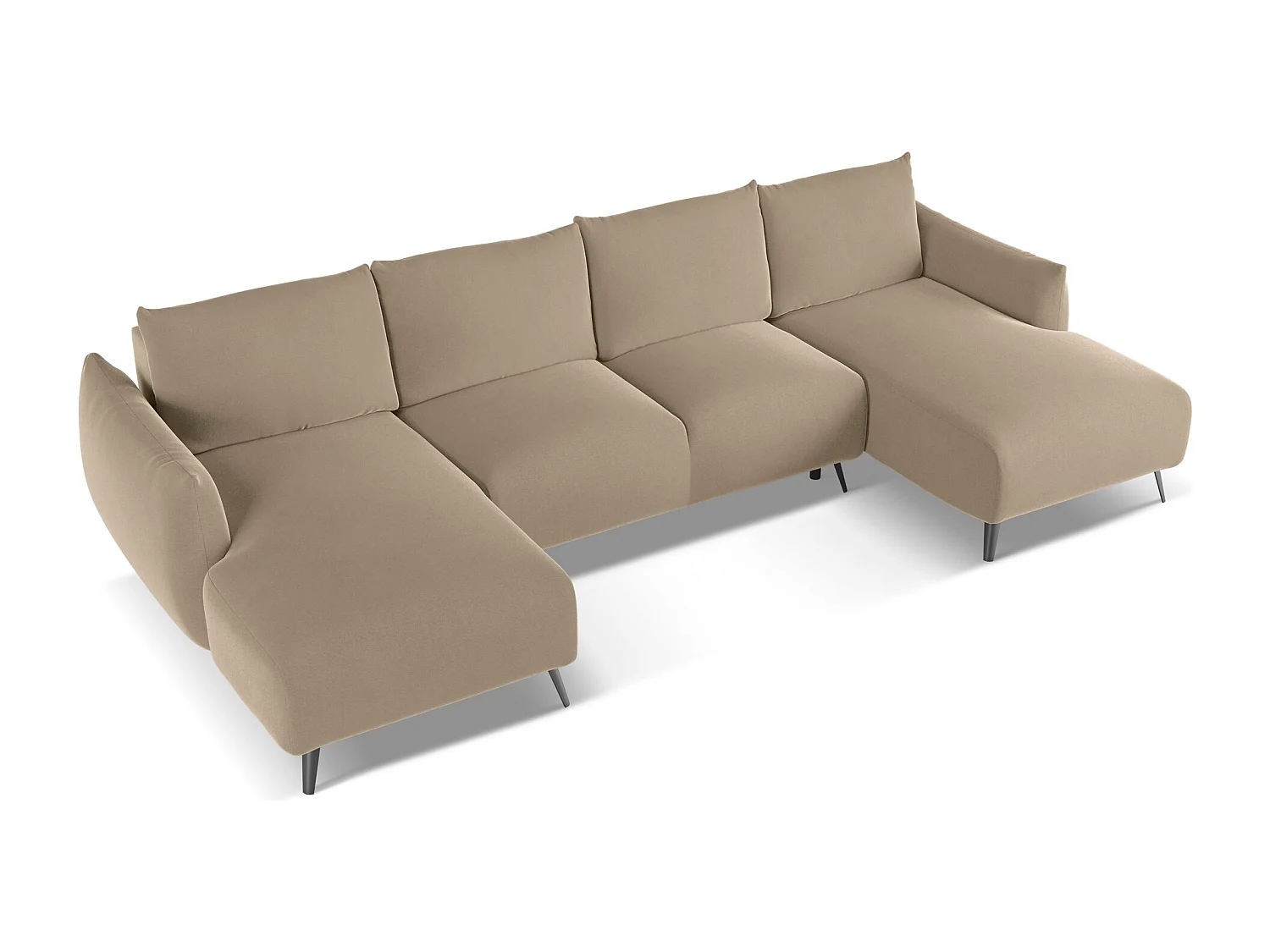 Canapé d'angle panoramique convertible 4 places en velours beige MALIE