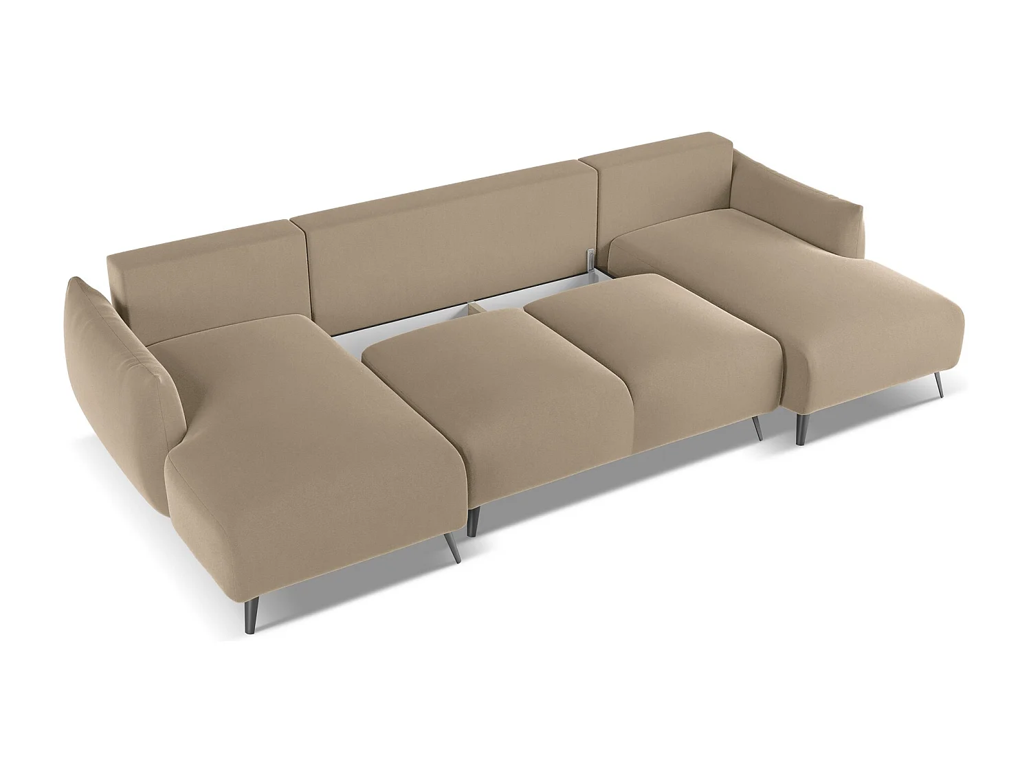 Canapé d'angle panoramique convertible 4 places en velours beige MALIE