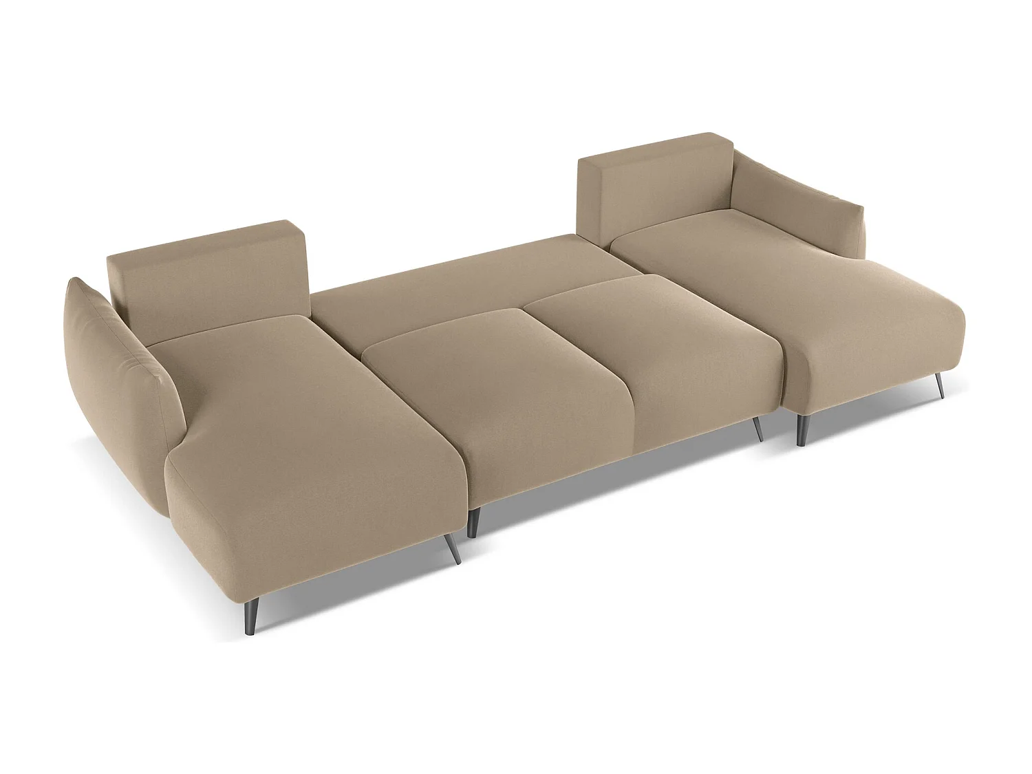 Canapé d'angle panoramique convertible 4 places en velours beige MALIE