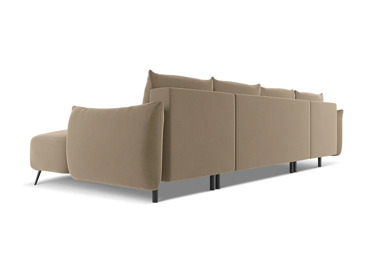 Canapé d'angle panoramique convertible 4 places en velours beige MALIE