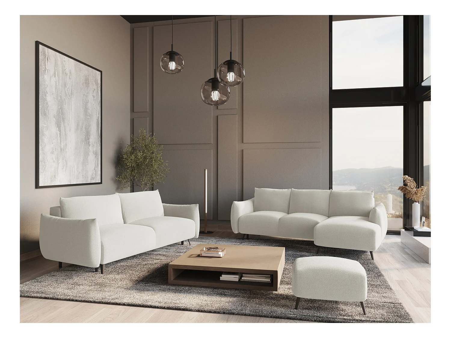 Große Wohnlandschaft - Ecke Rechts - Chenille - Weiß - MALIE