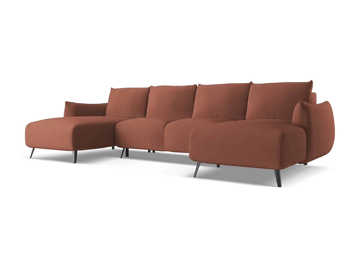 Sofa panoramiczna z funkcją spania - z tkaniny szenilowej - brudny róż - MALIE