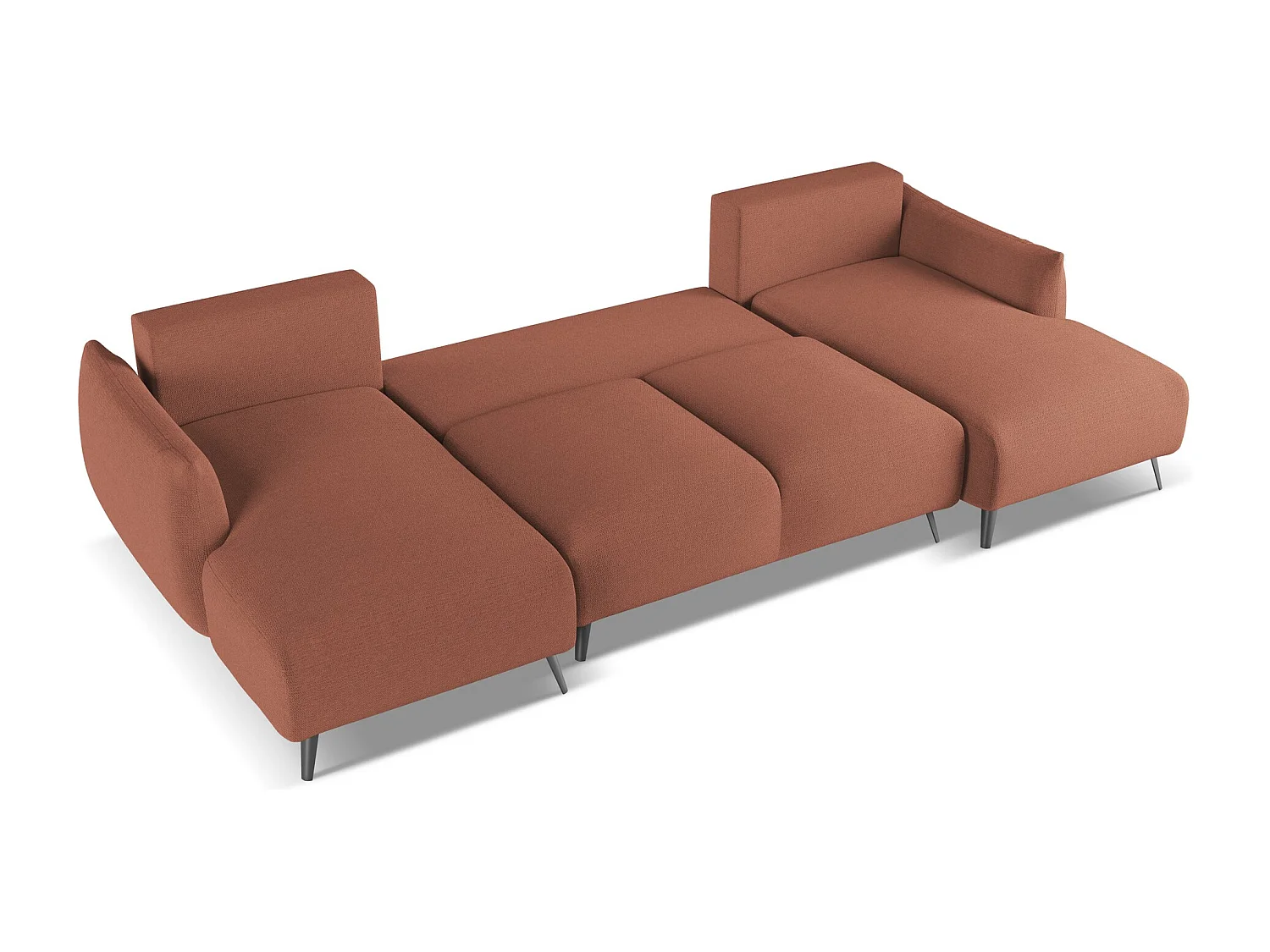 Sofa panoramiczna z funkcją spania - z tkaniny szenilowej - brudny róż - MALIE