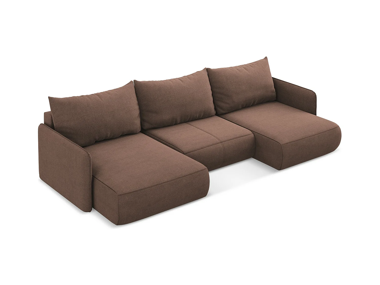 Canapé d'angle panoramique convertible en tissu texturé - rose poudré - NANEA