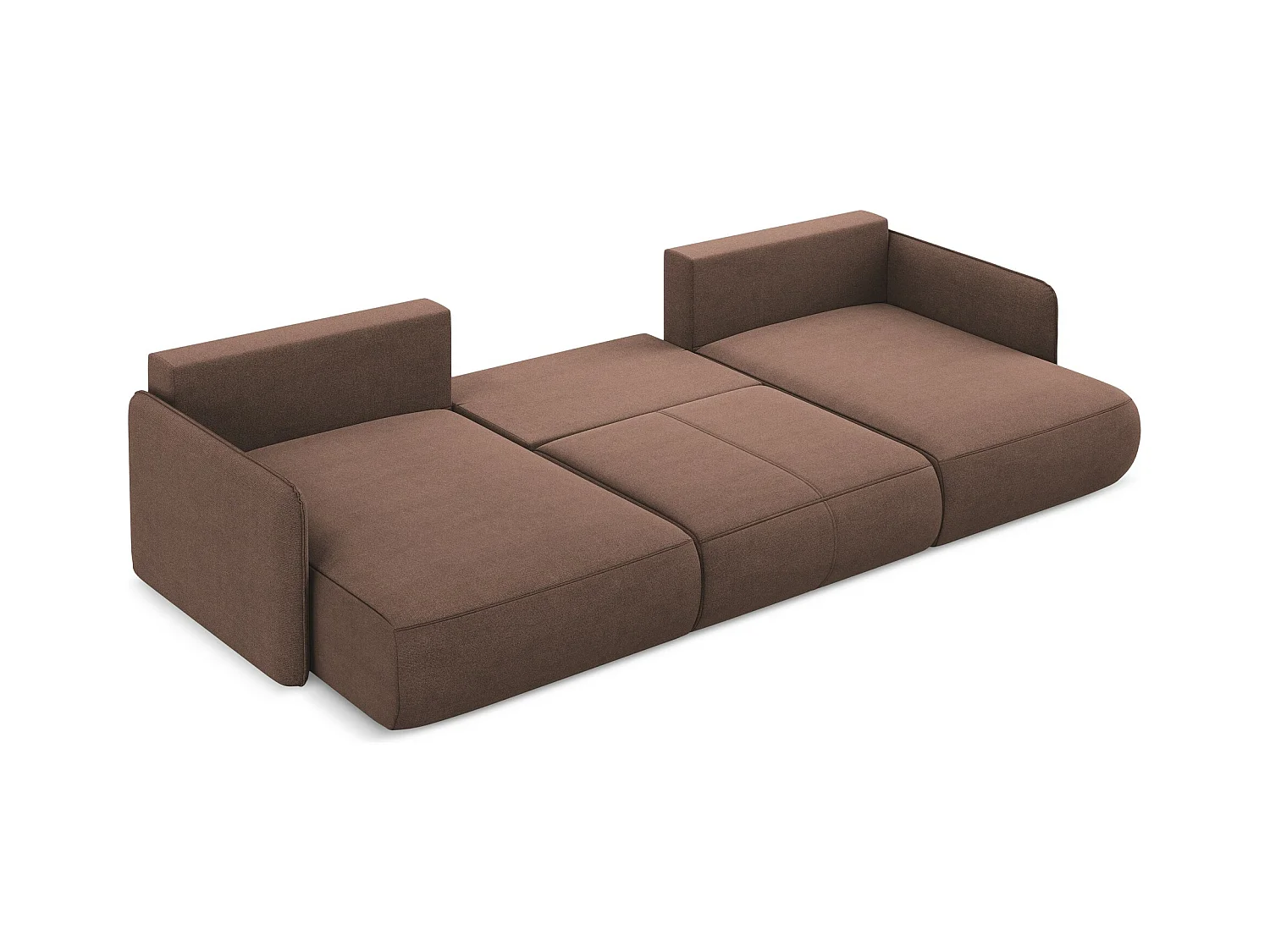 Canapé d'angle panoramique convertible en tissu texturé - rose poudré - NANEA