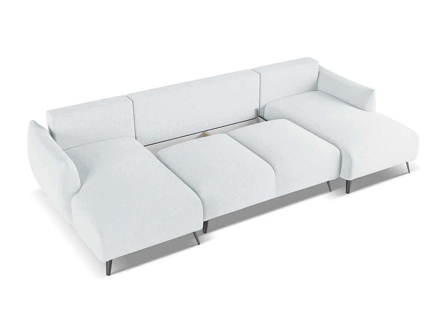 Canapé d'angle panoramique convertible en tissu chenille - bleu clair - MALIE