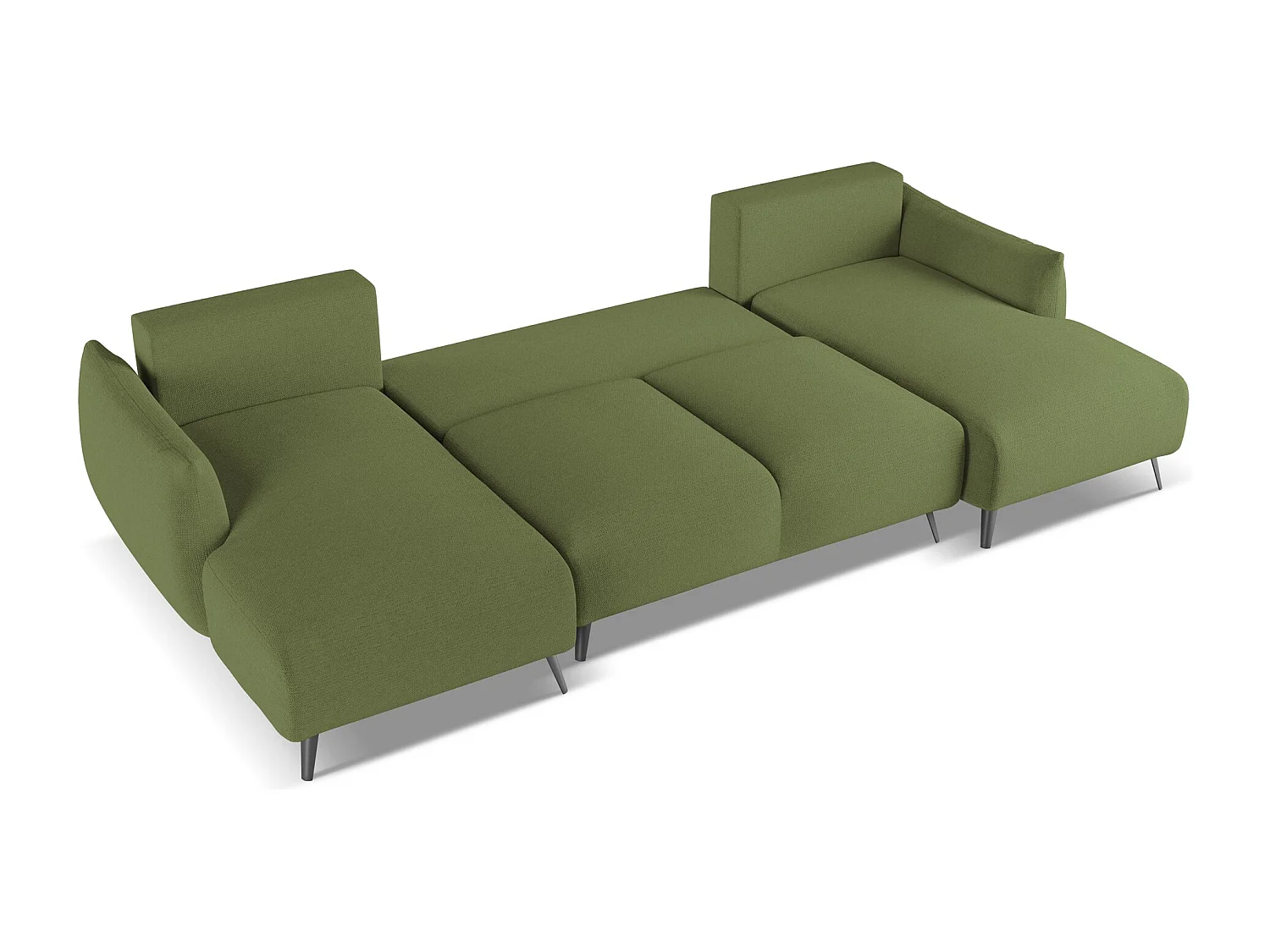 Sofa panoramiczna z funkcją spania - z tkaniny szenilowej - butelkowa zieleń - MALIE