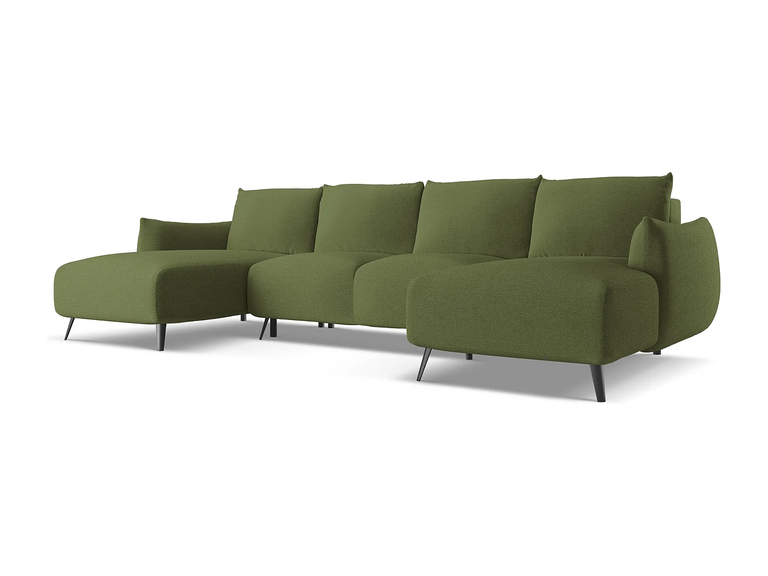 Sofa panoramiczna z funkcją spania - z tkaniny szenilowej - butelkowa zieleń - MALIE