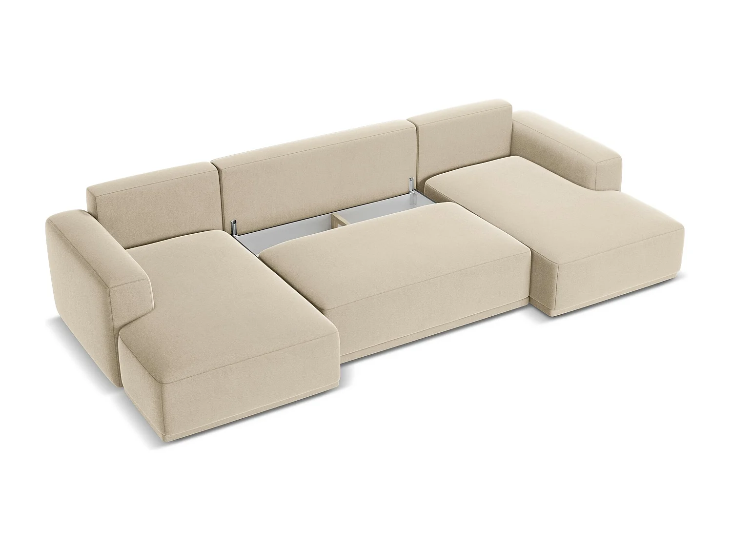 Canapé d'angle panoramique convertible en velours - beige clair - KAILA