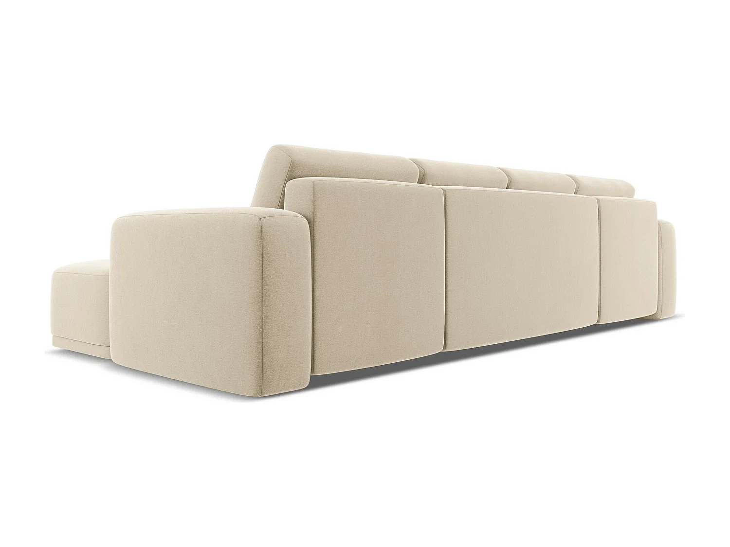 Canapé d'angle panoramique convertible en velours - beige clair - KAILA