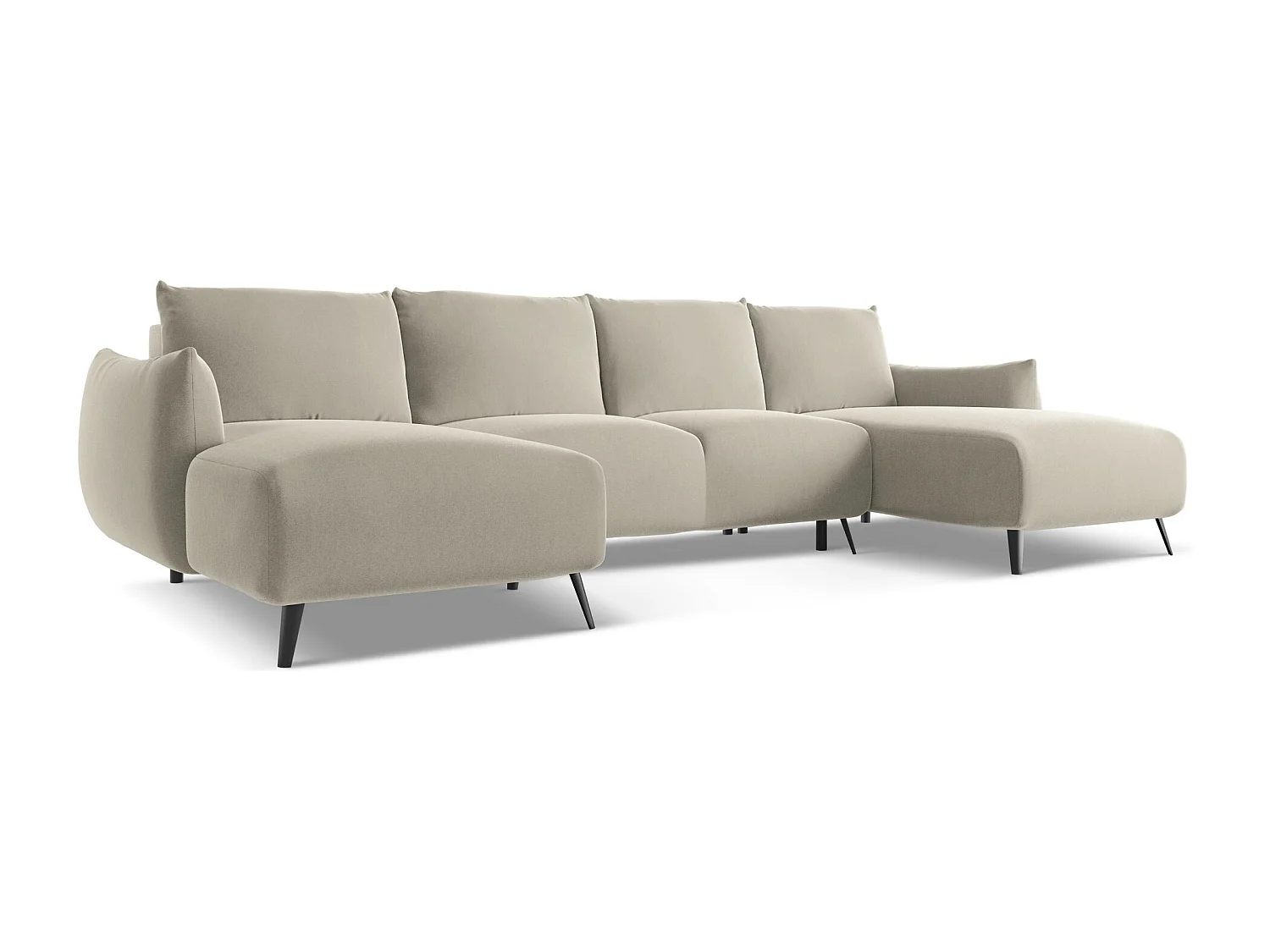 Canapé d'angle panoramique convertible en velours - perle - MALIE