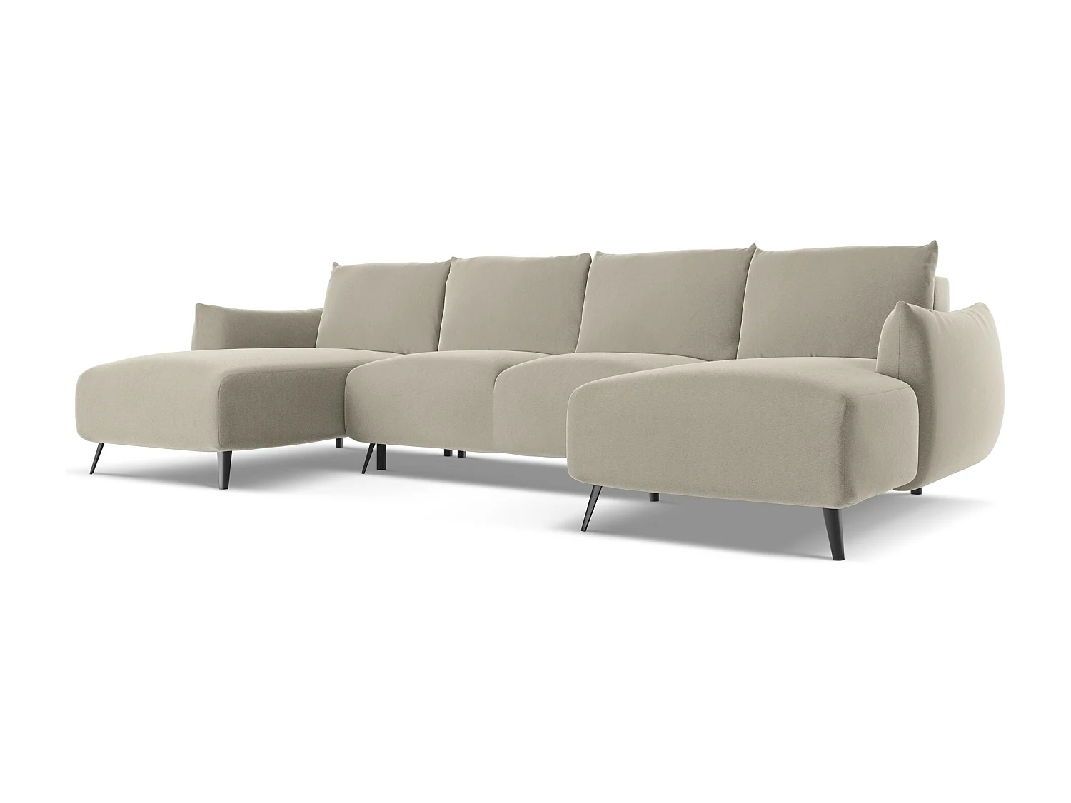 Canapé d'angle panoramique convertible en velours - perle - MALIE