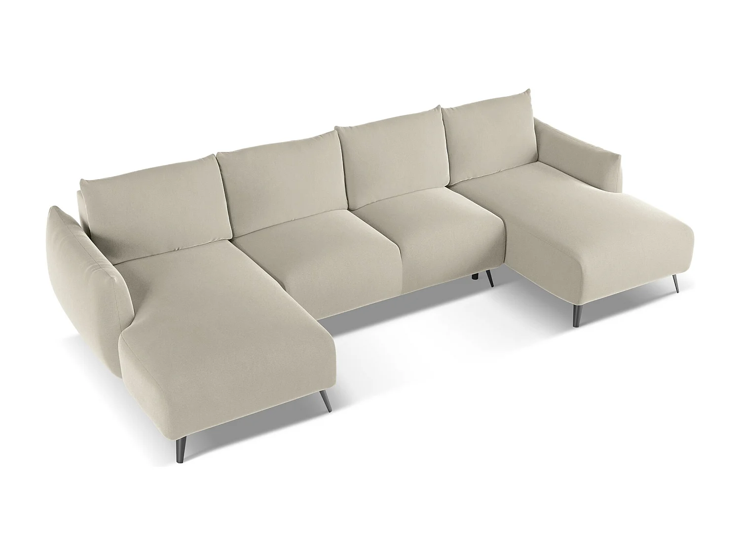 Canapé d'angle panoramique convertible en velours - perle - MALIE