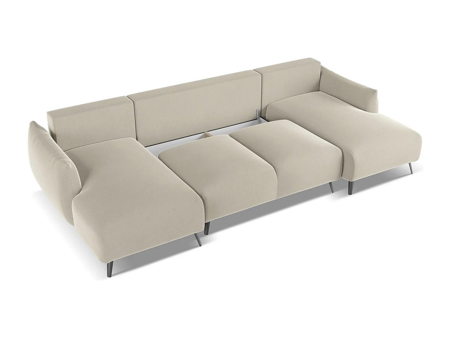 Canapé d'angle panoramique convertible en velours - perle - MALIE