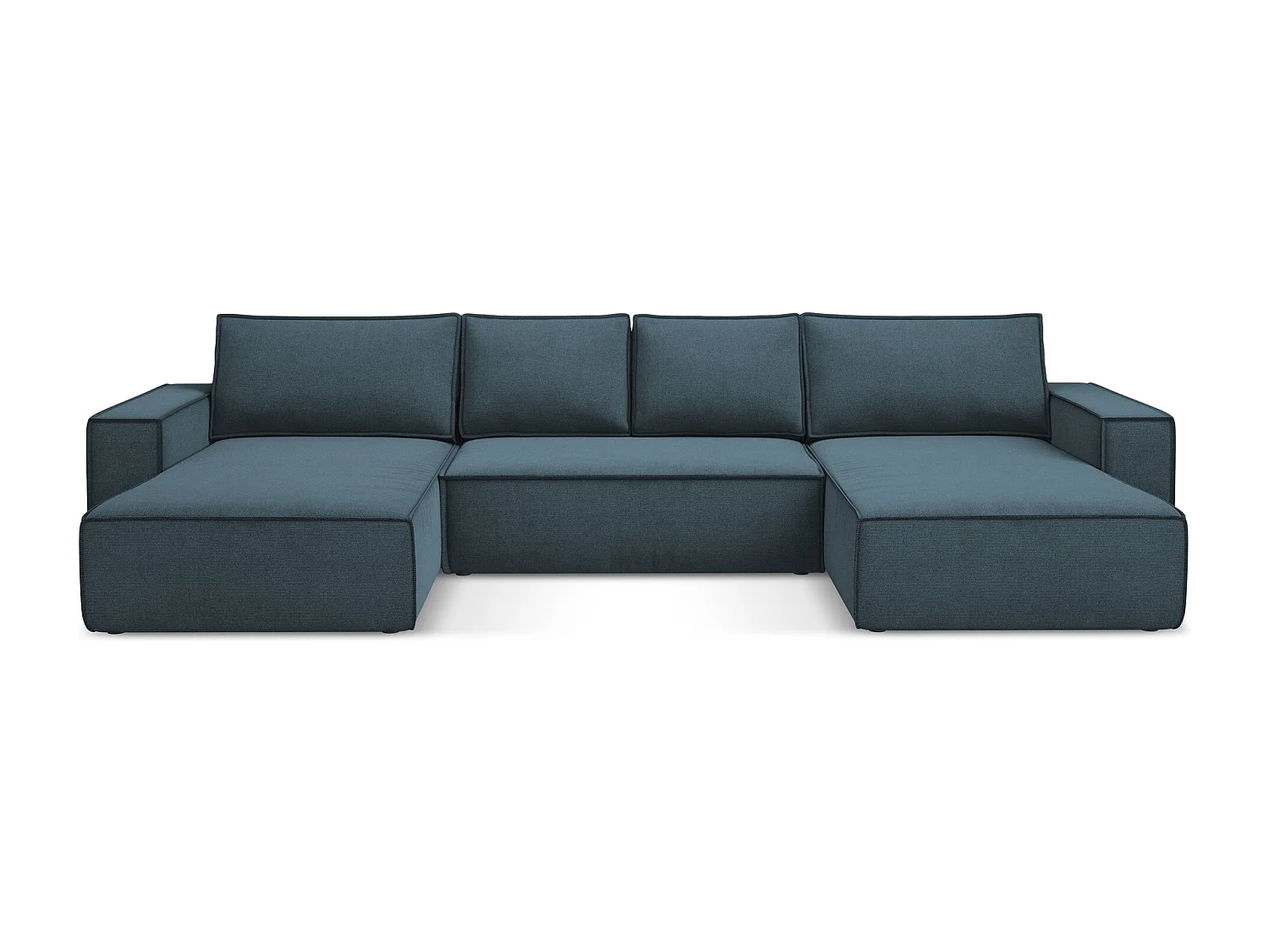 Canapé d'angle panoramique convertible en tissu texturé - jeans - KIMO