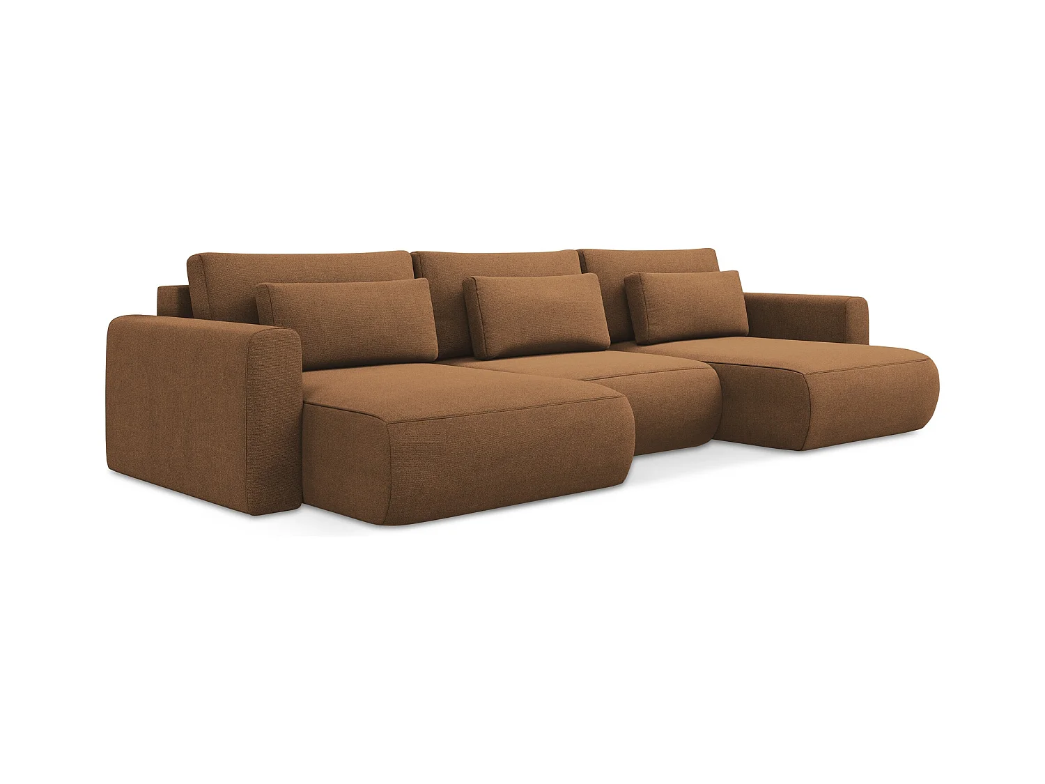 Canapé d'angle panoramique convertible en tissu texturé - terracotta foncé - KAPUA