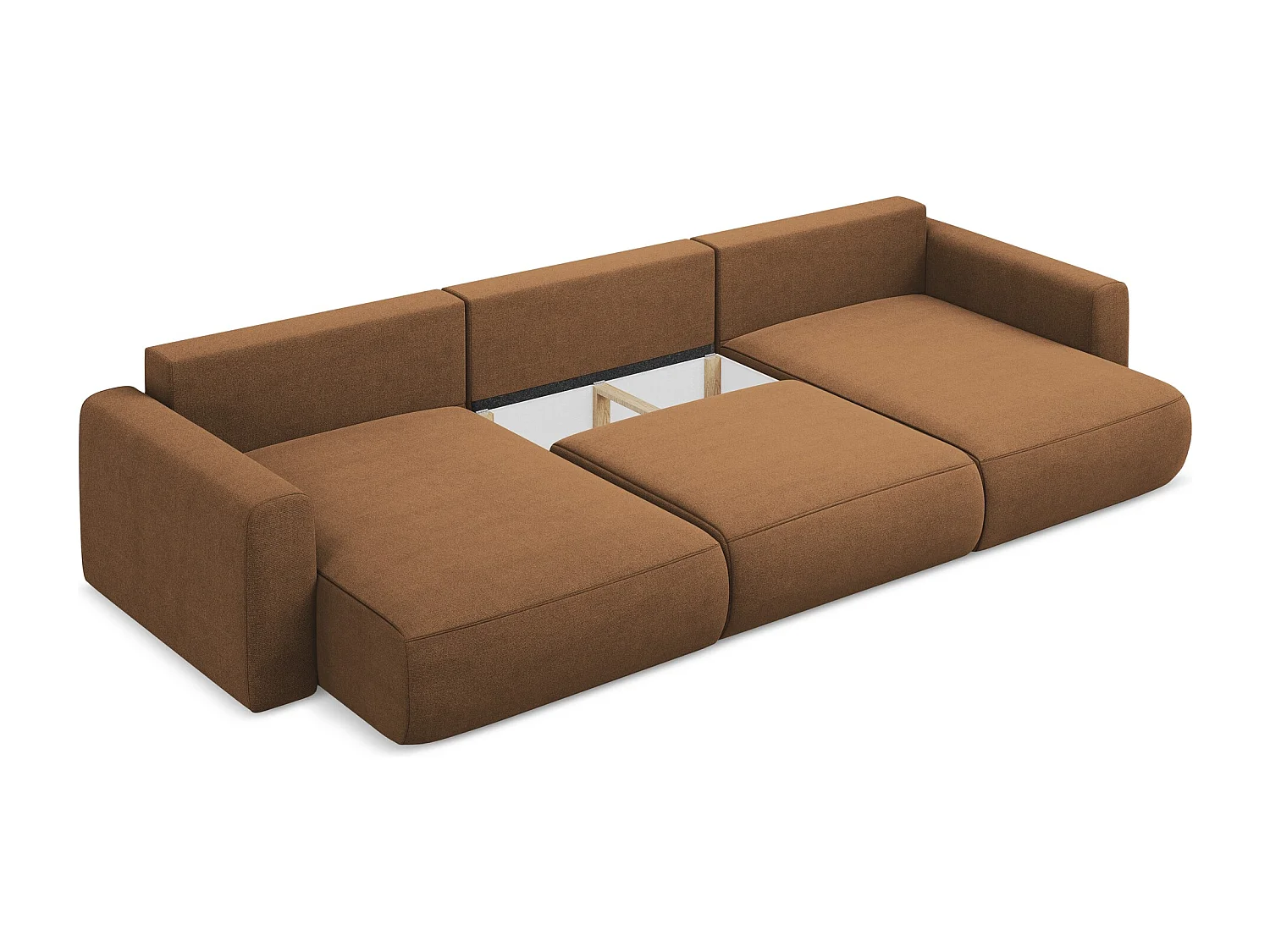 Canapé d'angle panoramique convertible en tissu texturé - terracotta foncé - KAPUA