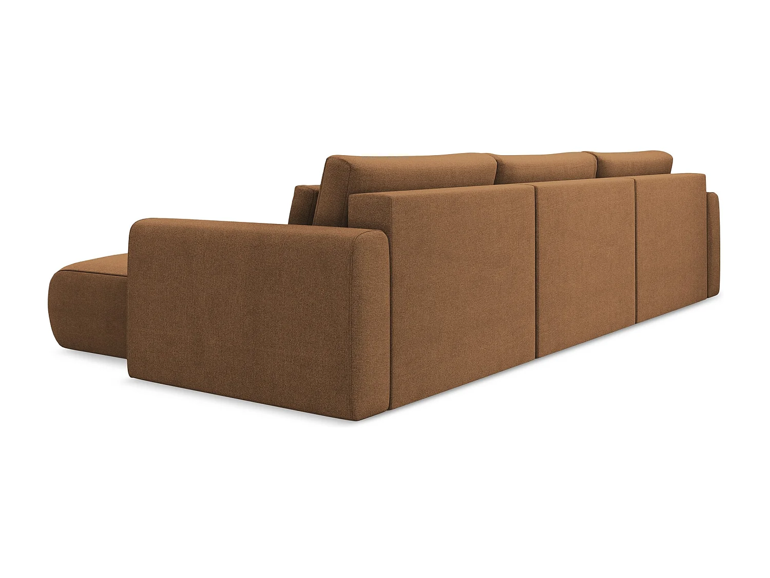 Canapé d'angle panoramique convertible en tissu texturé - terracotta foncé - KAPUA