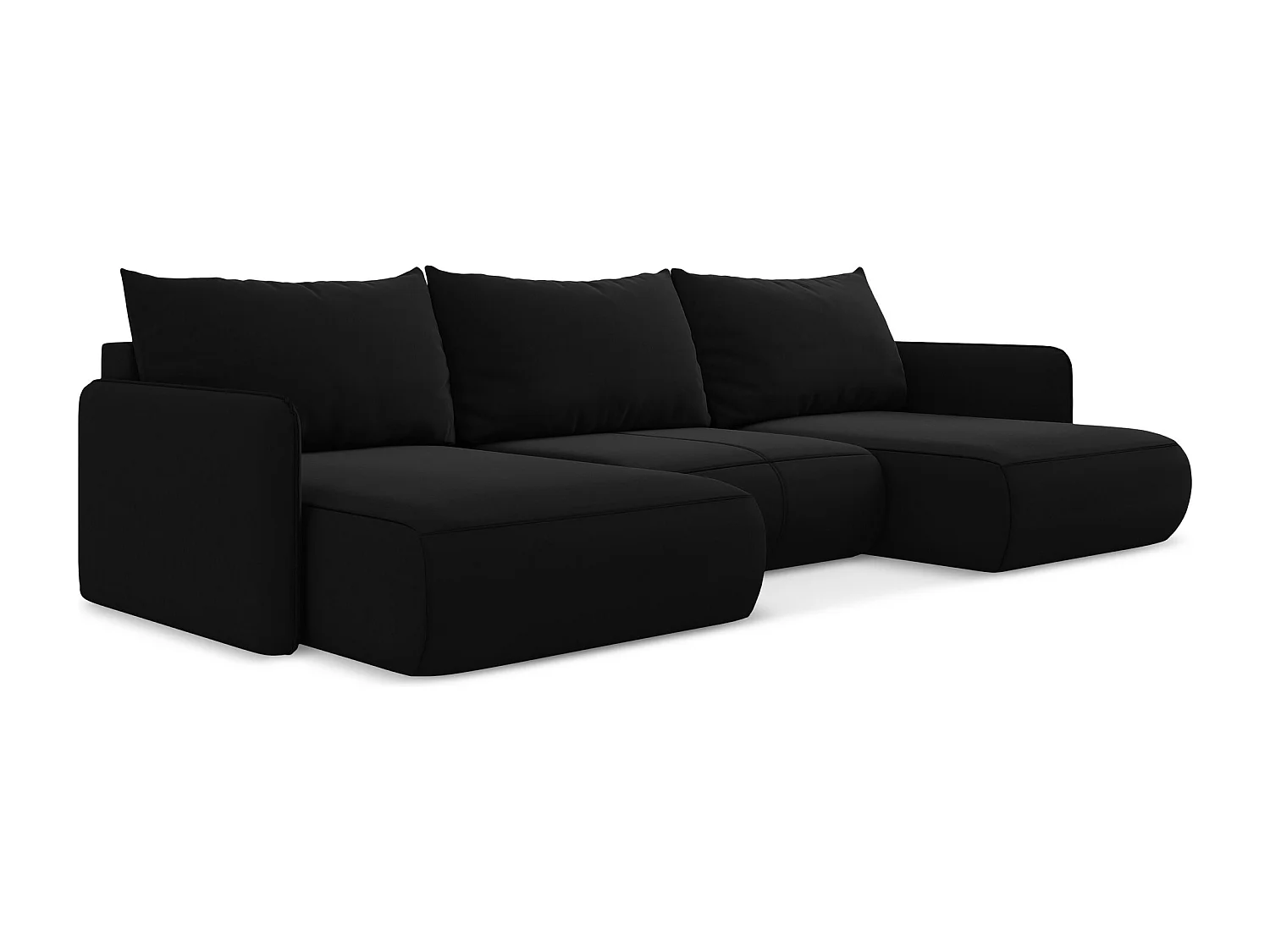Sofa panoramiczna z funkcją spania - z tkaniny welwetowej - czarny - NANEA