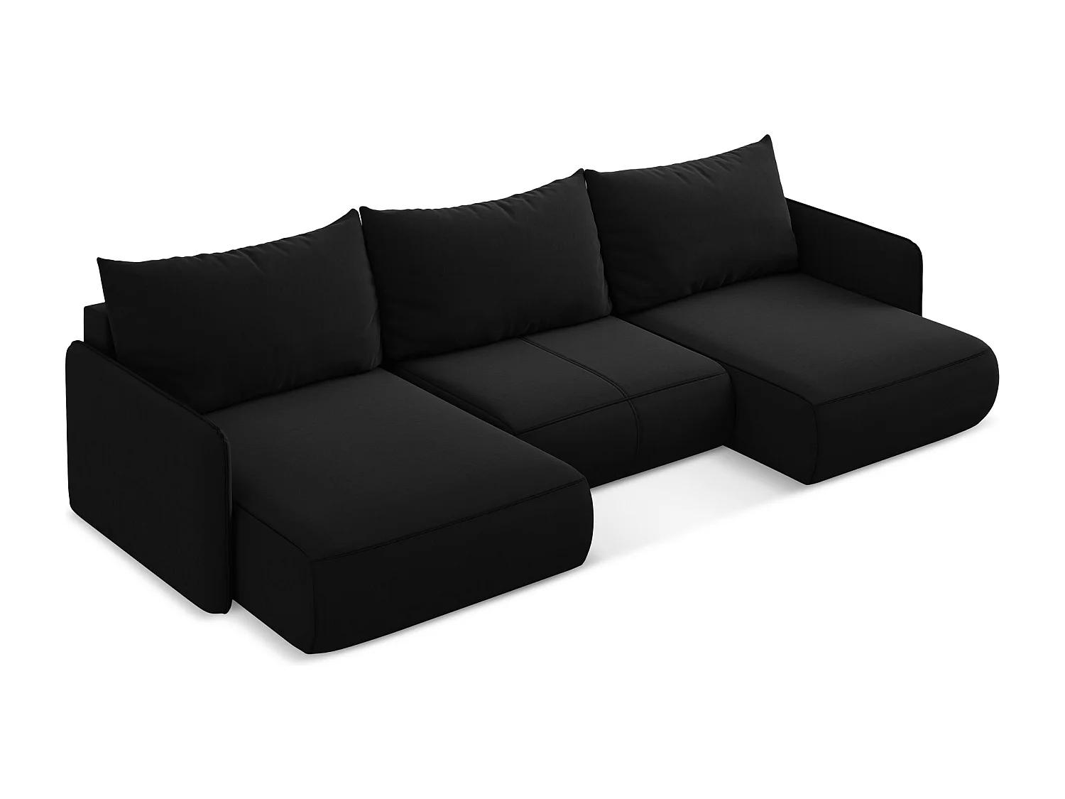Sofa panoramiczna z funkcją spania - z tkaniny welwetowej - czarny - NANEA
