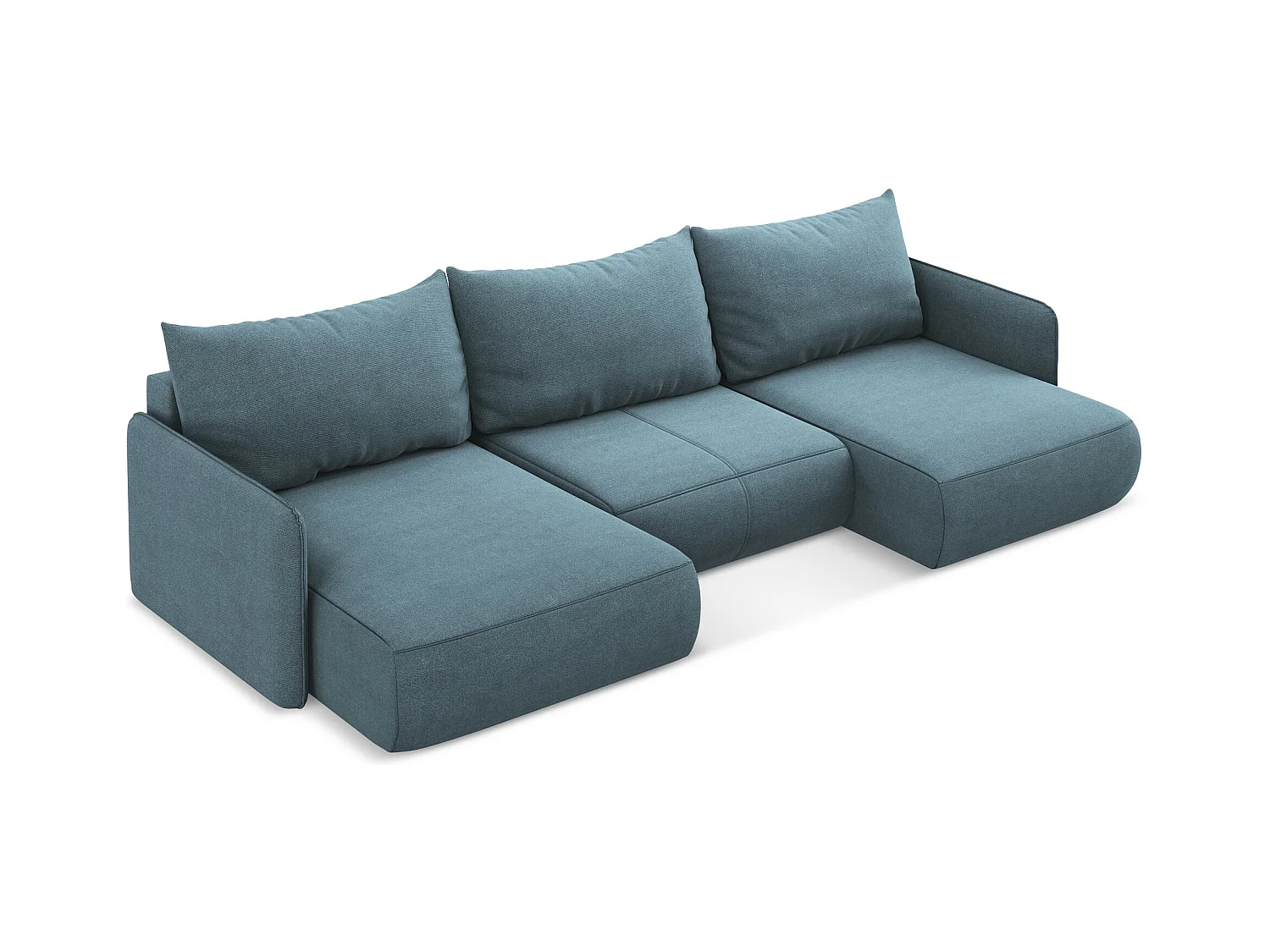 Canapé d'angle panoramique convertible en tissu texturé - bleu clair - NANEA