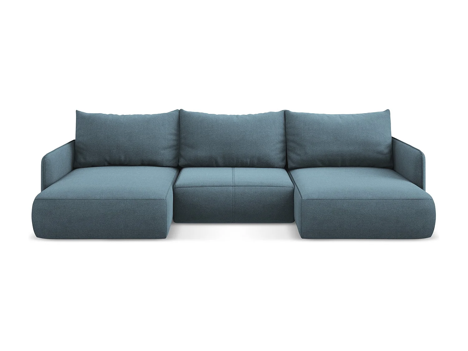 Canapé d'angle panoramique convertible en tissu texturé - bleu clair - NANEA