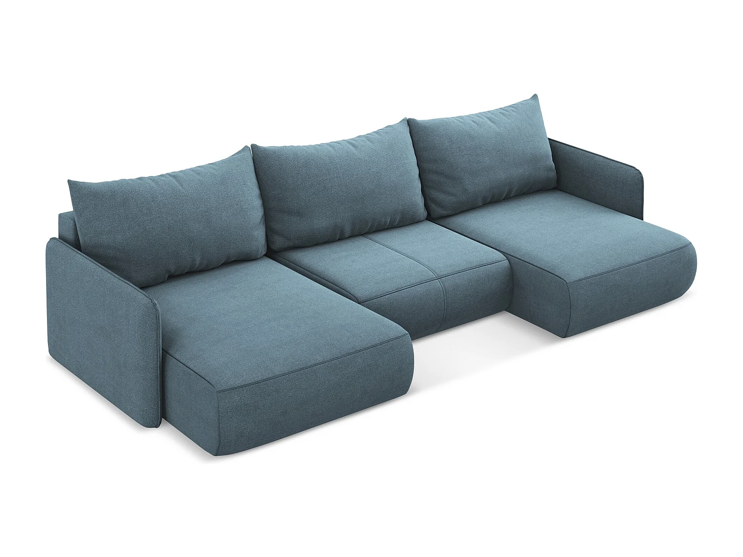 Canapé d'angle panoramique convertible en tissu texturé - bleu clair - NANEA