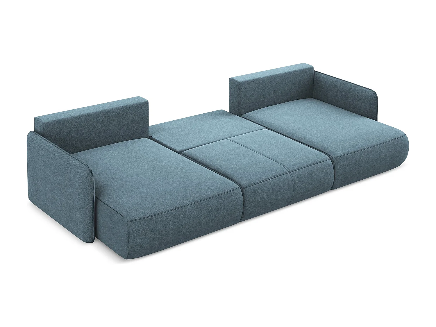 Canapé d'angle panoramique convertible en tissu texturé - bleu clair - NANEA