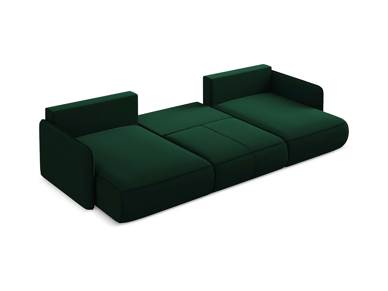 Canapé d'angle panoramique convertible en velours - bouteille verte - NANEA