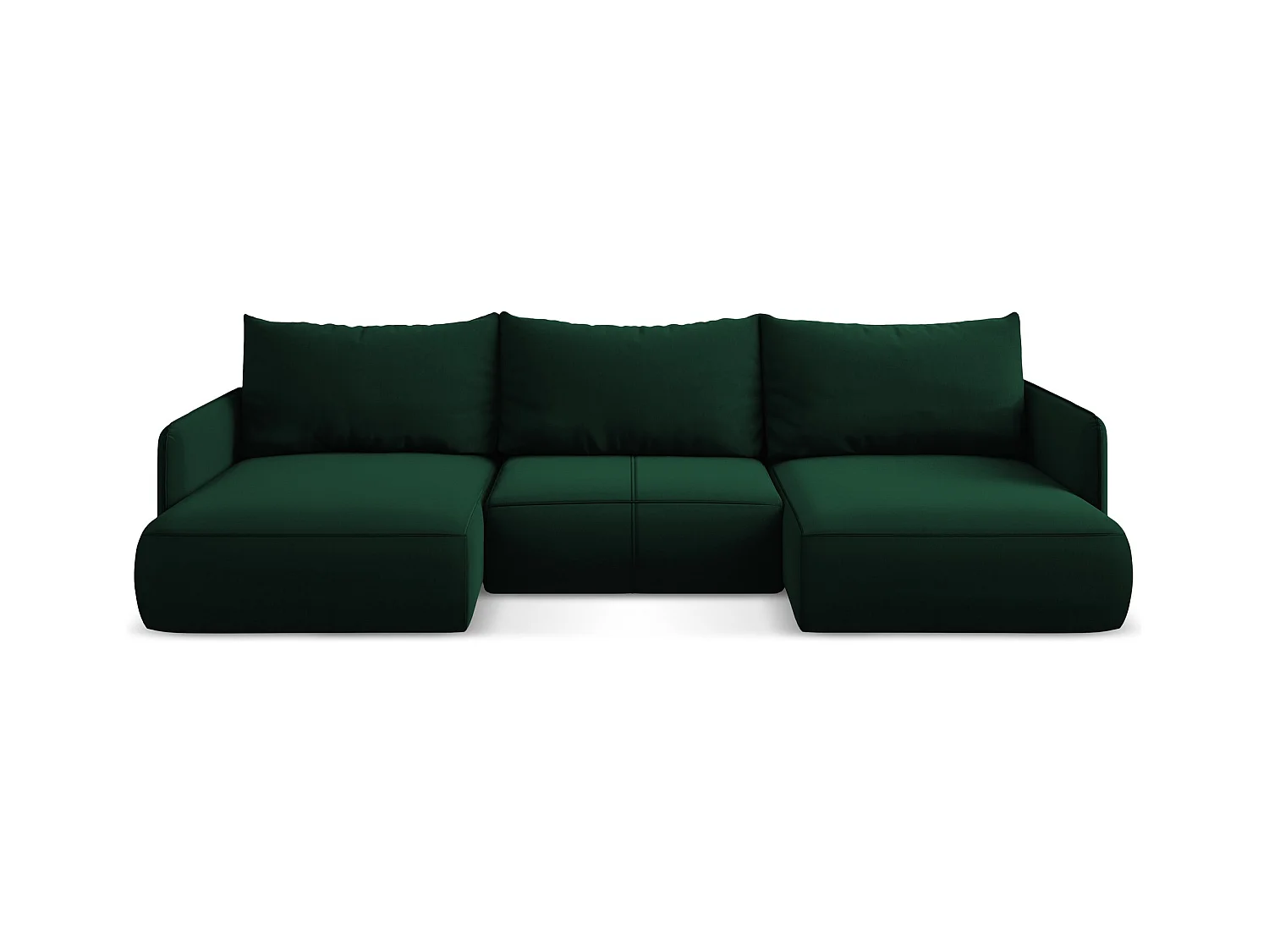 Canapé d'angle panoramique convertible en velours - bouteille verte - NANEA