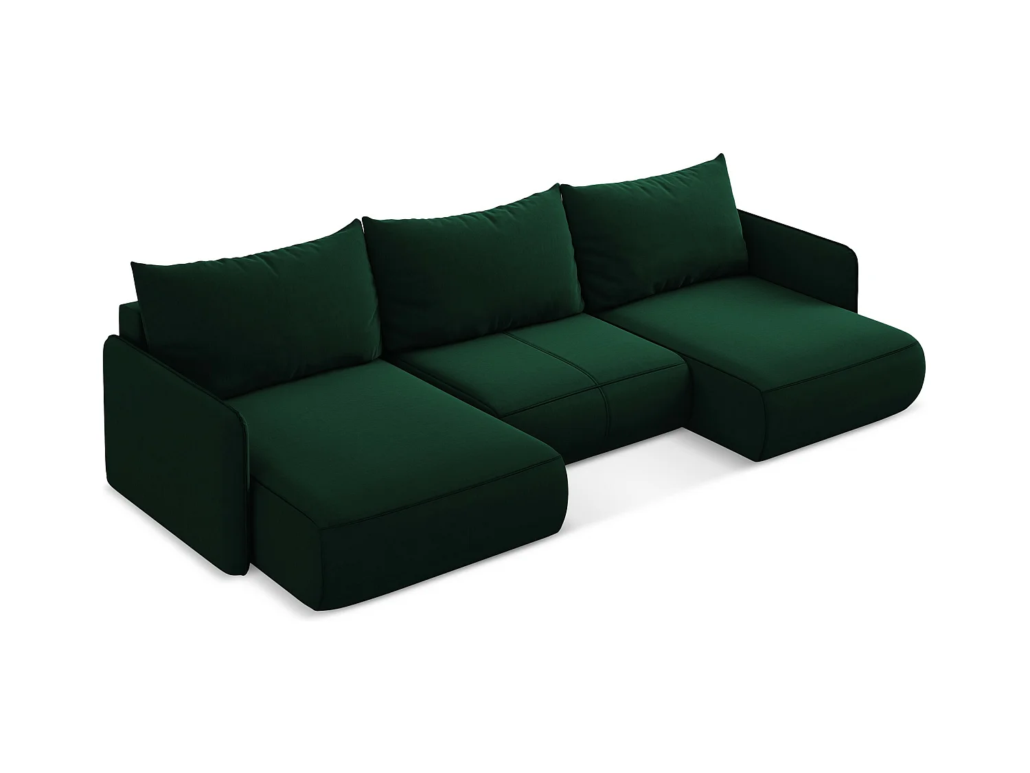 Canapé d'angle panoramique convertible en velours - bouteille verte - NANEA