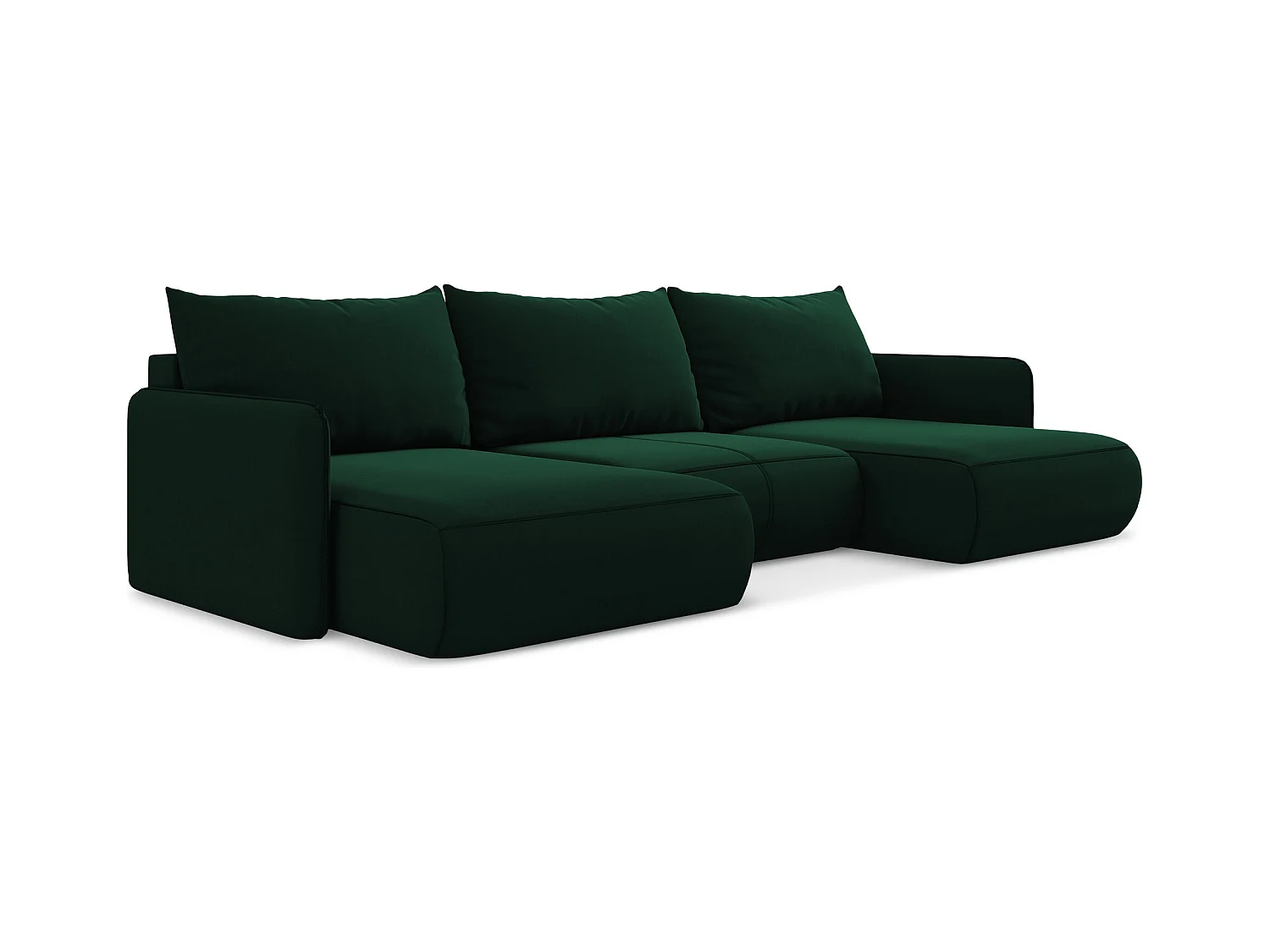 Canapé d'angle panoramique convertible en velours - bouteille verte - NANEA