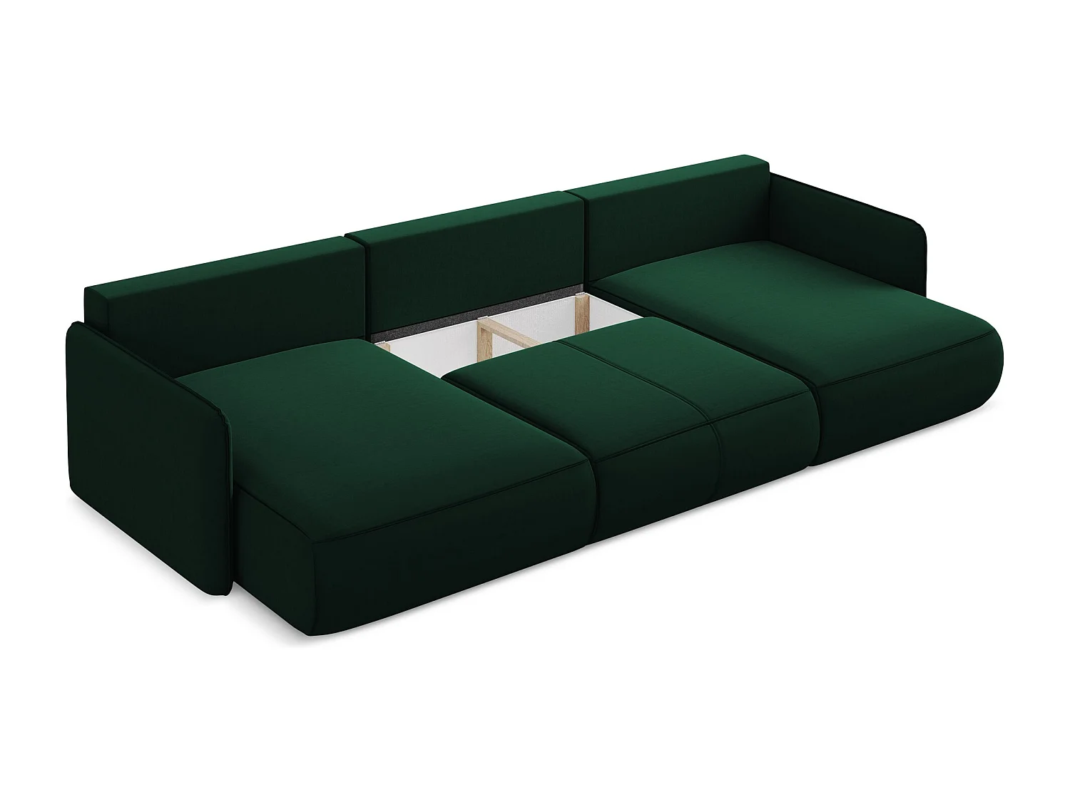 Sofá de canto panorâmico 3 lugares em veludo verde garrafa - NANEA