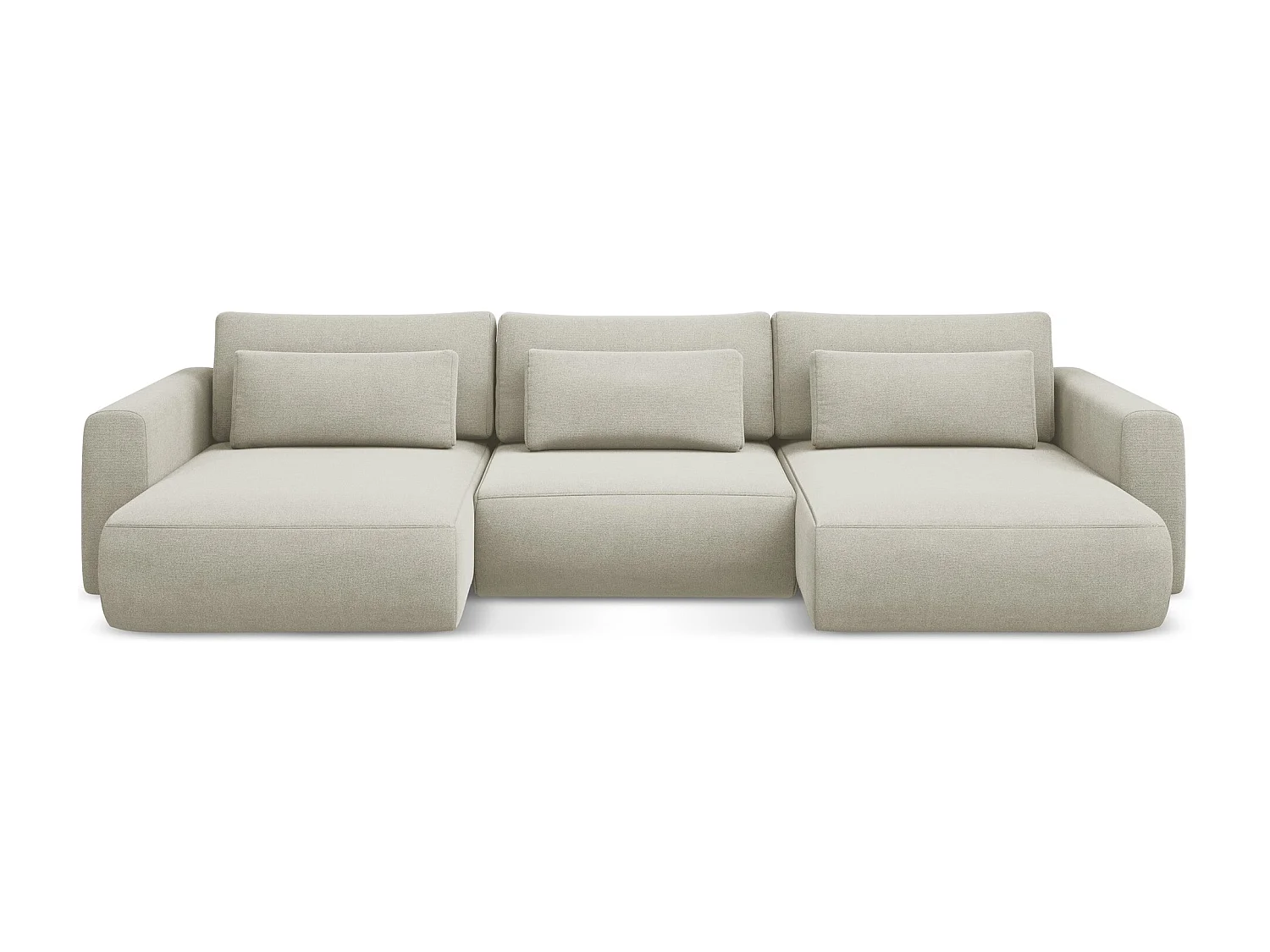 Canapé d'angle panoramique convertible en tissu texturé - beige clair - KAPUA