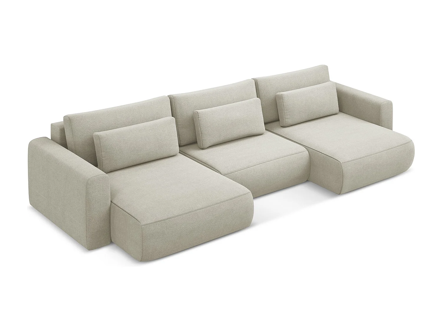 Canapé d'angle panoramique convertible en tissu texturé - beige clair - KAPUA