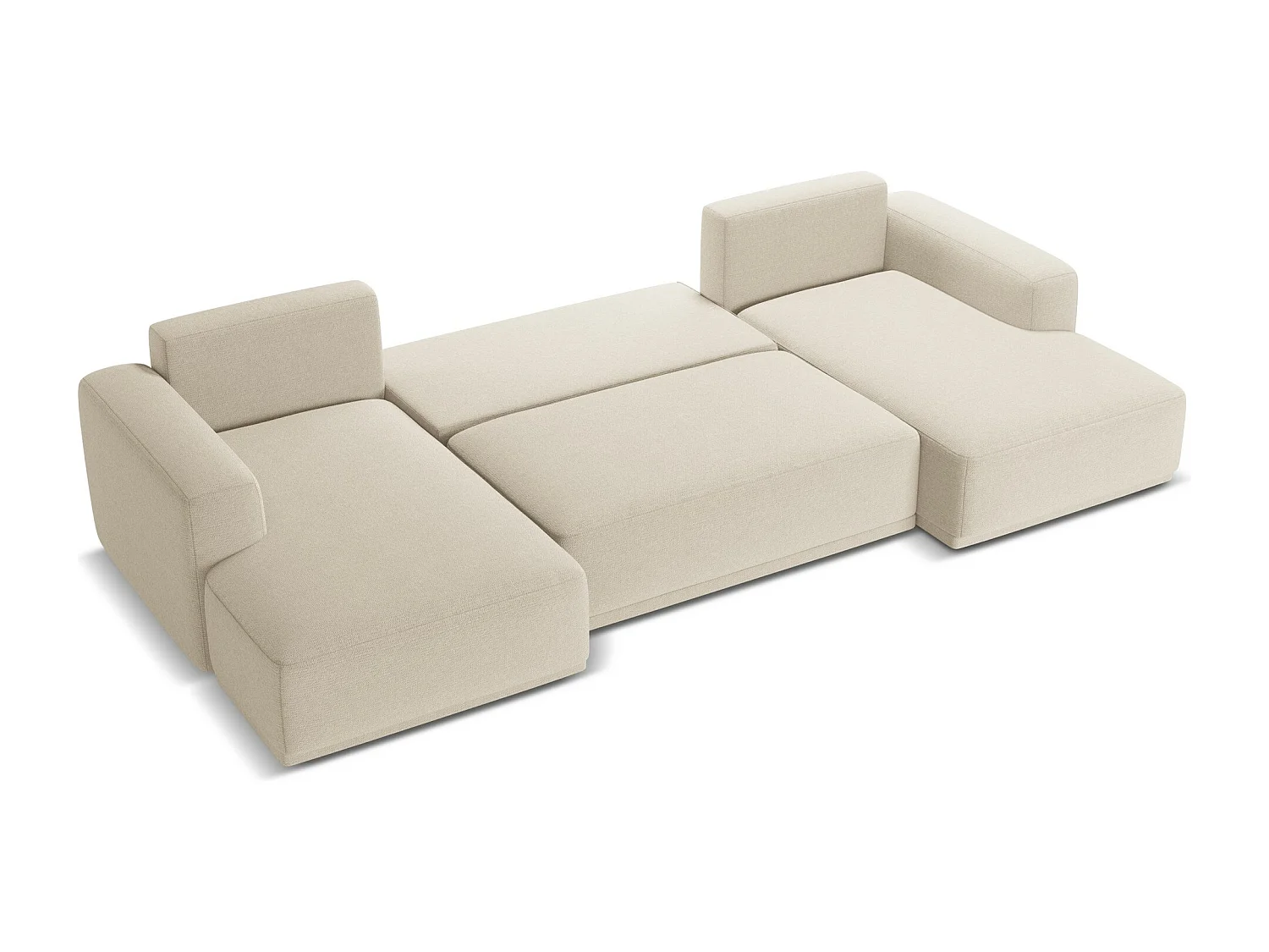 Sofa panoramiczna z funkcją spania - z tkaniny szenilowej - ciemny beż - KAILA