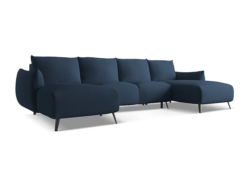 Sofa panoramiczna z funkcją spania - z tkaniny szenilowej - królewski niebieski - MALIE