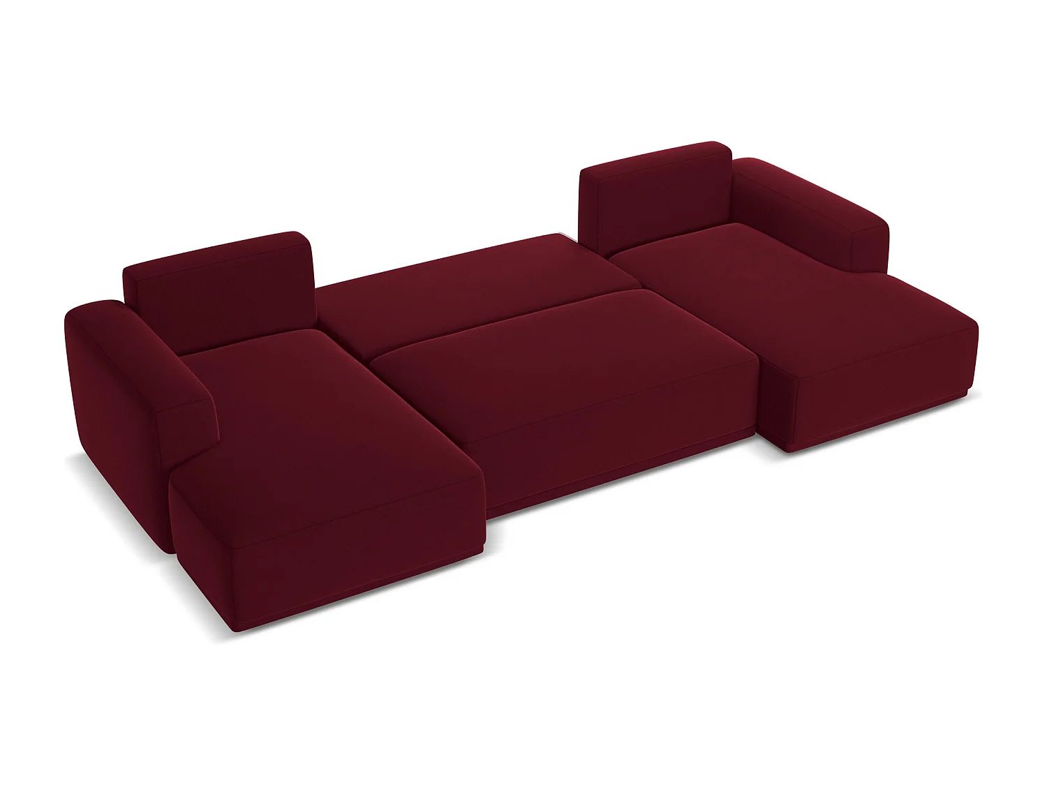 Sofá de canto panorâmico 4 lugares em veludo borgonha - KAILA