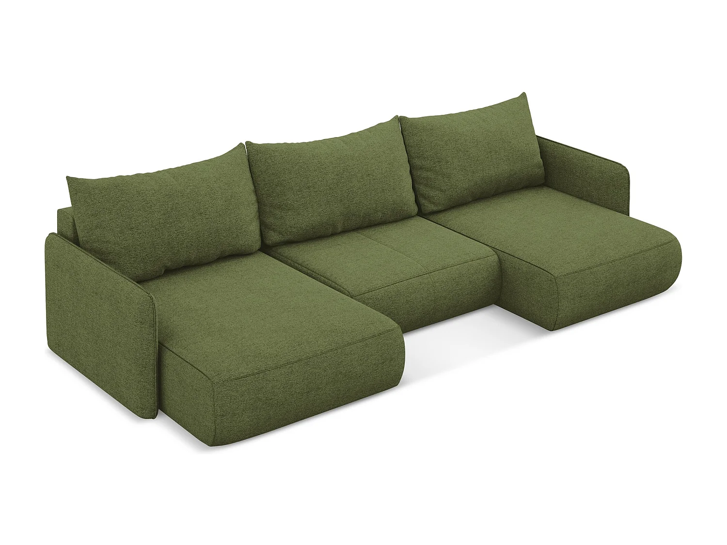 Canapé d'angle panoramique convertible en tissu chenille - bouteille verte - NANEA