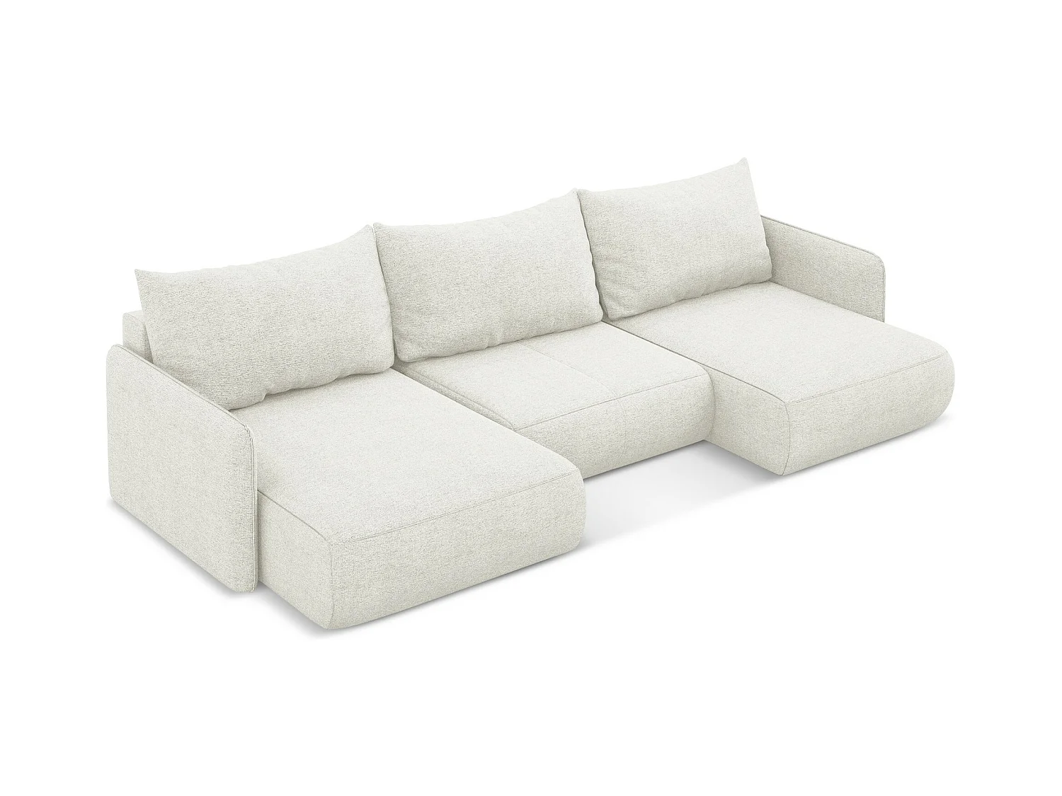 Canapé d'angle panoramique convertible en tissu chenille - blanc - NANEA