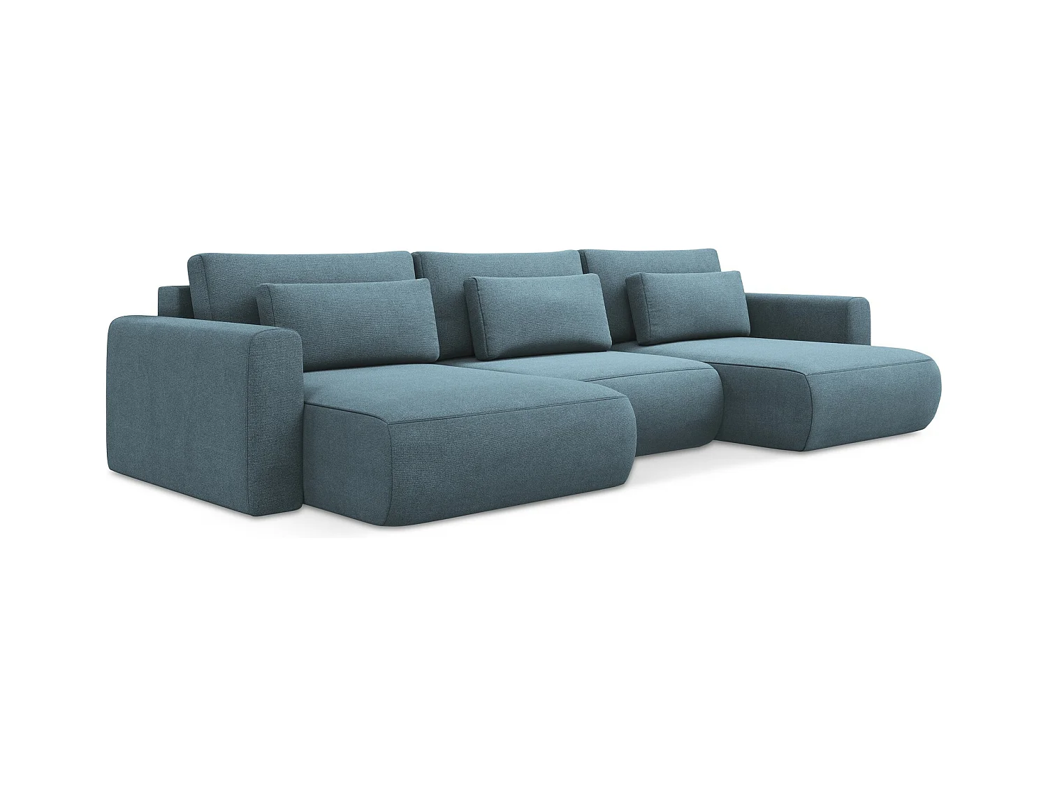 Canapé d'angle panoramique convertible en tissu texturé - bleu clair - KAPUA