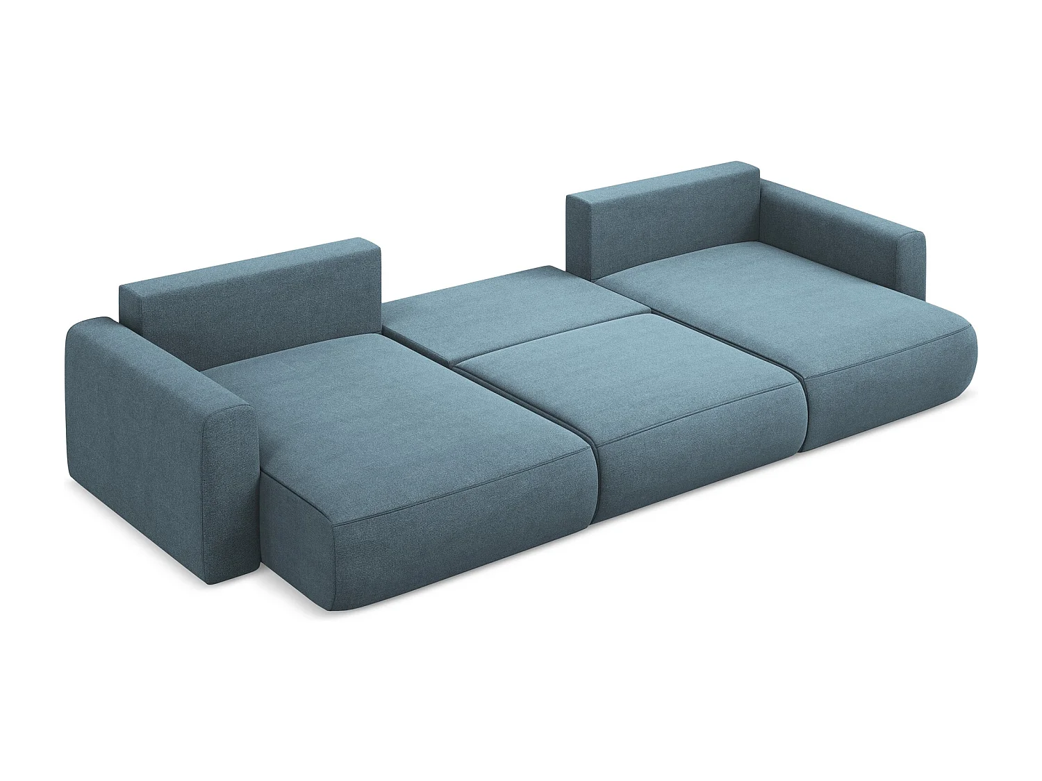 Sofá de canto panorâmico convertível 3 lugares em tecido texturizado azul claro - KAPUA