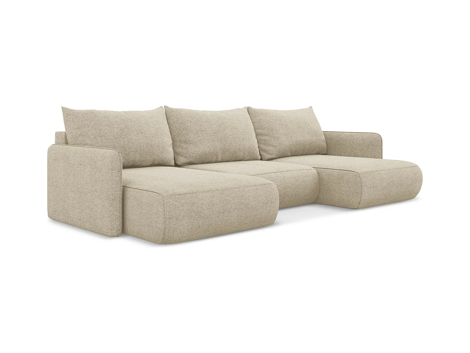 Canapé d'angle panoramique convertible en tissu chenille - beige foncé - NANEA
