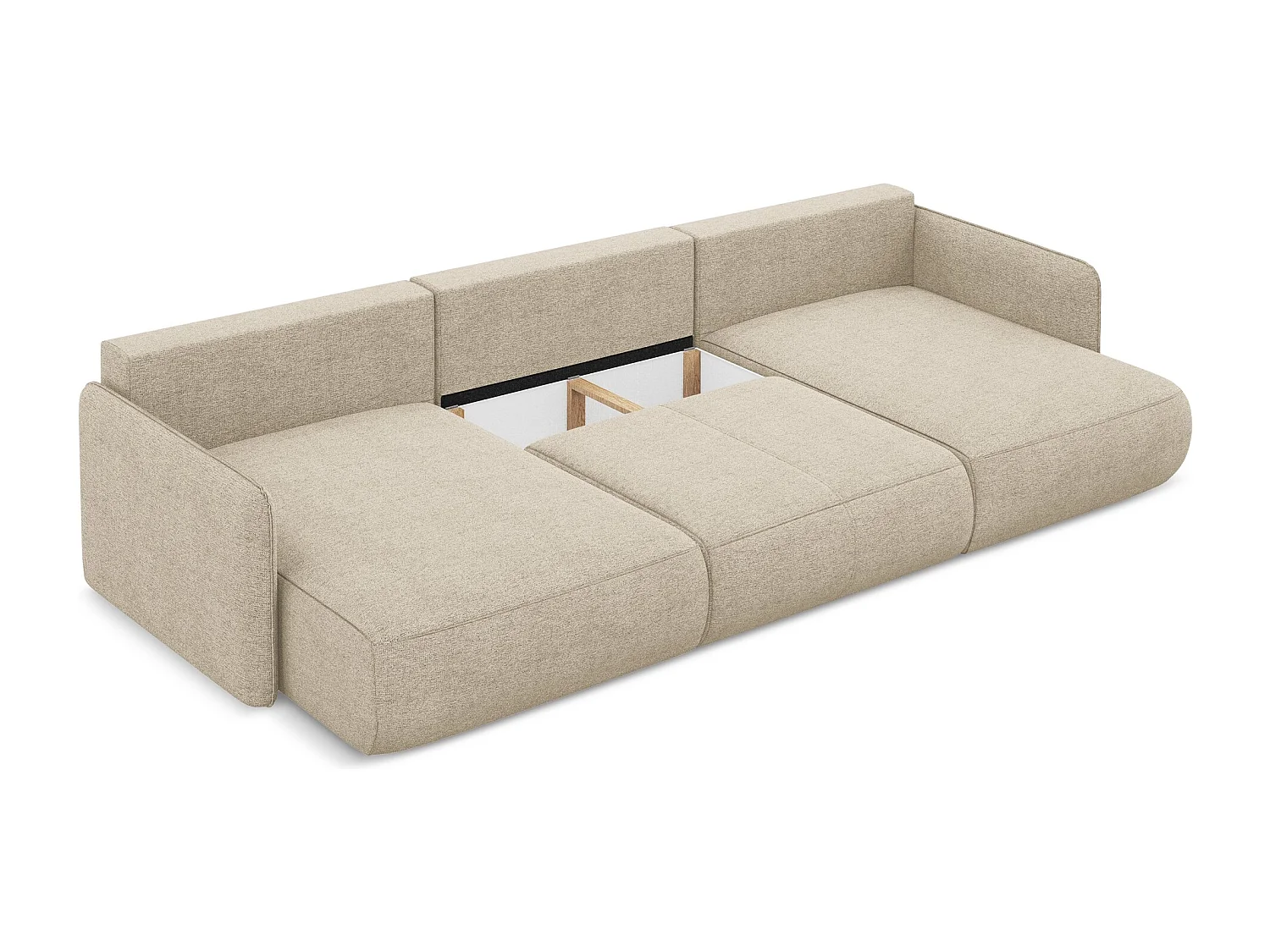 Canapé d'angle panoramique convertible en tissu chenille - beige foncé - NANEA