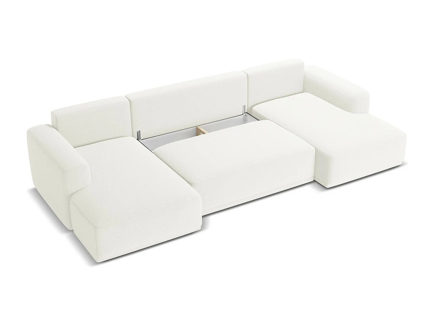 Sofa panoramiczna z funkcją spania - z tkaniny szenilowej - biały - KAILA