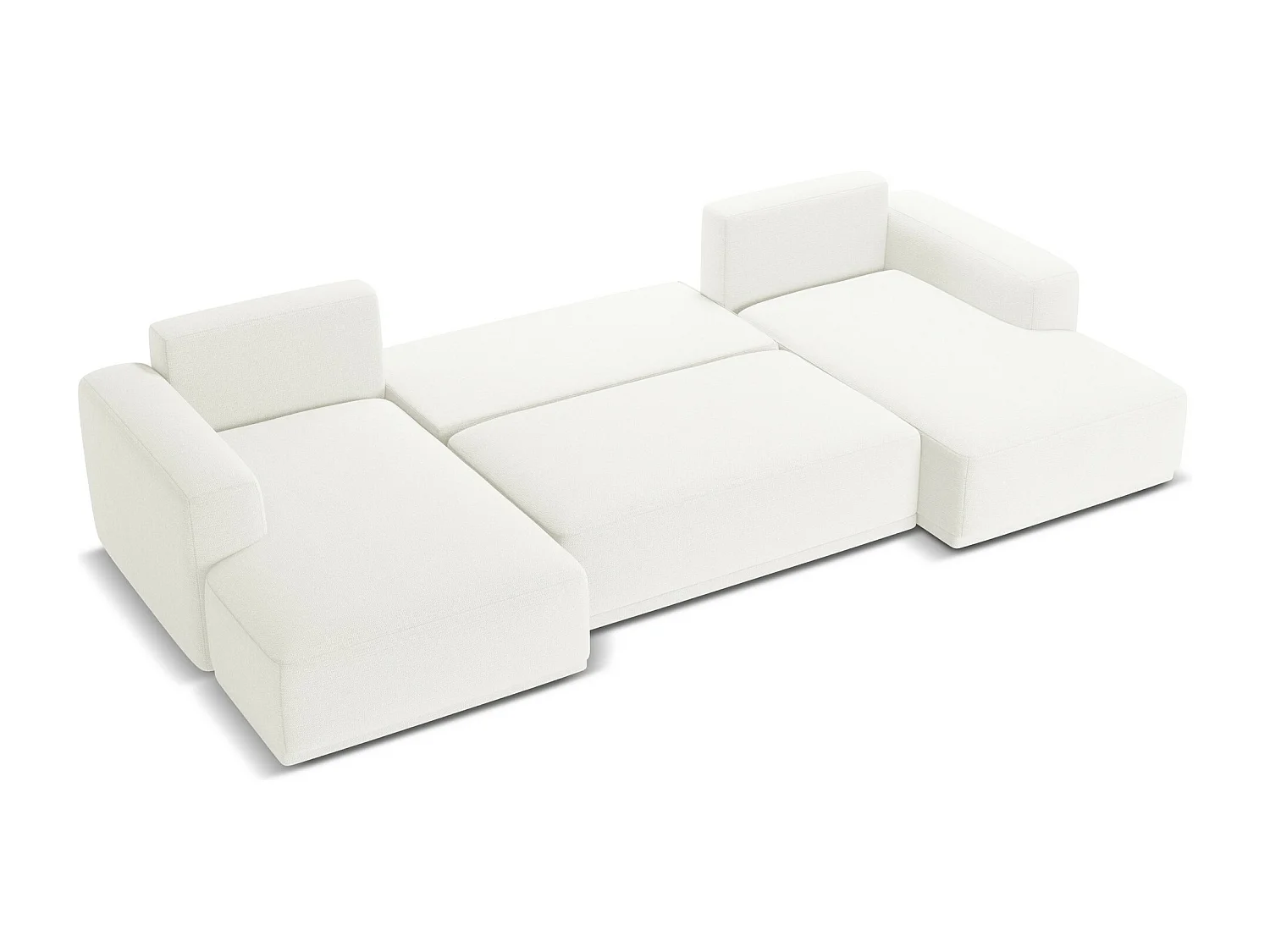 Sofa panoramiczna z funkcją spania - z tkaniny szenilowej - biały - KAILA