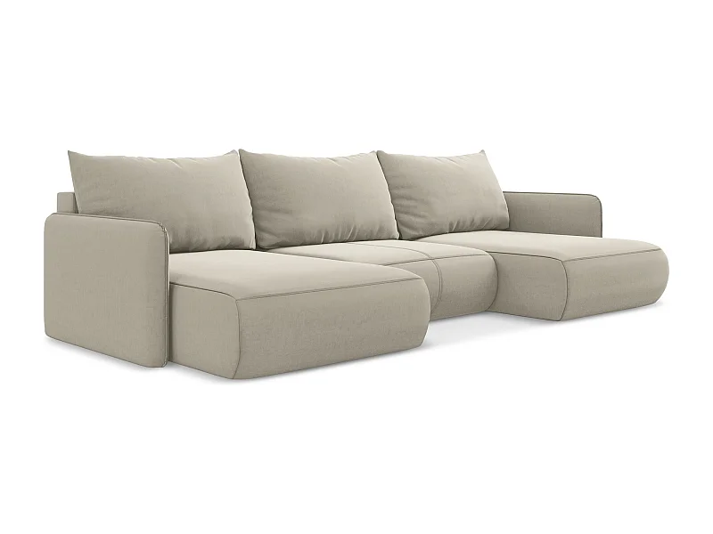 Sofa panoramiczna z funkcją spania - z tkaniny welwetowej - perłowy - NANEA