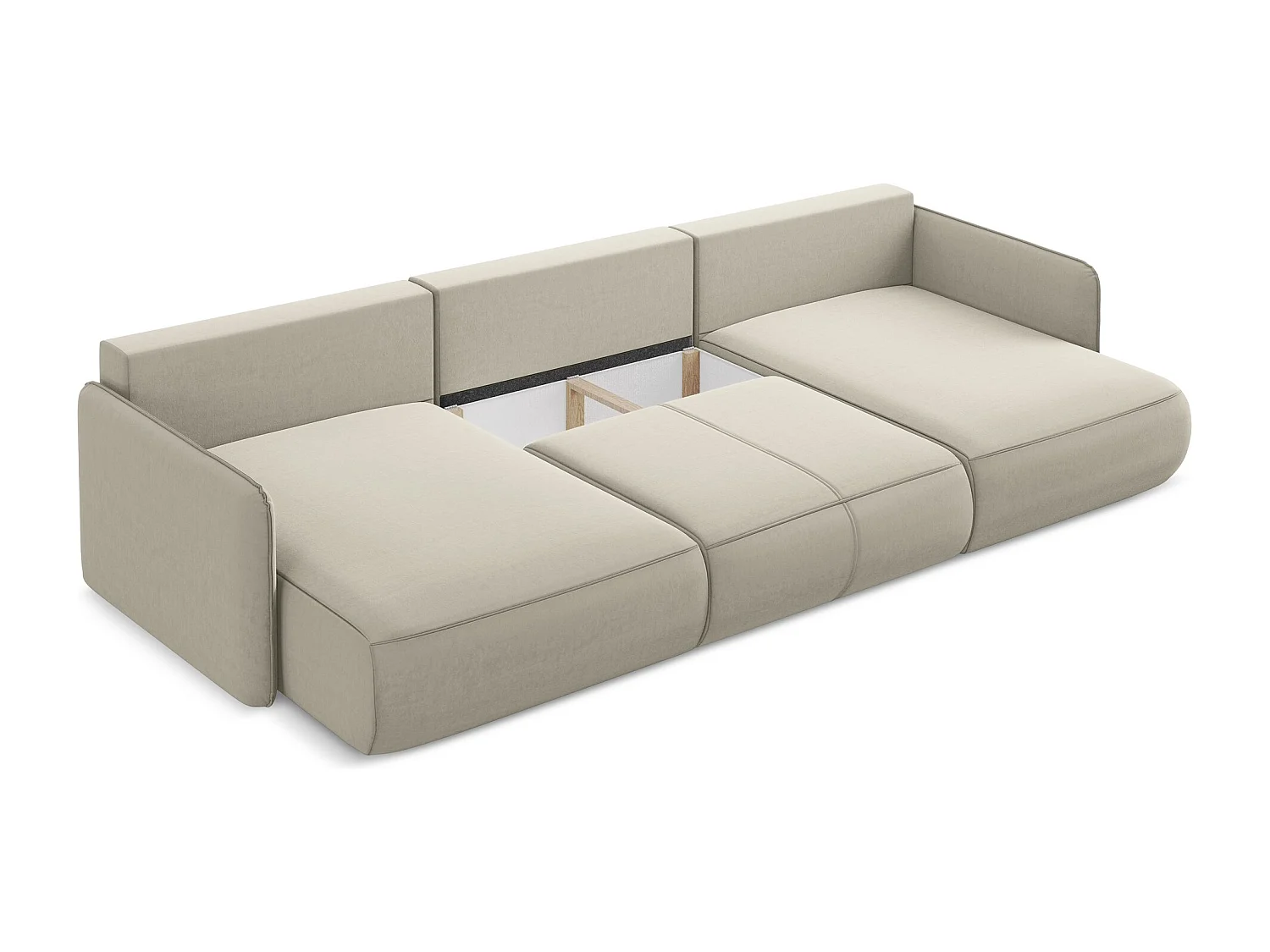 Canapé d'angle panoramique convertible en velours - perle - NANEA