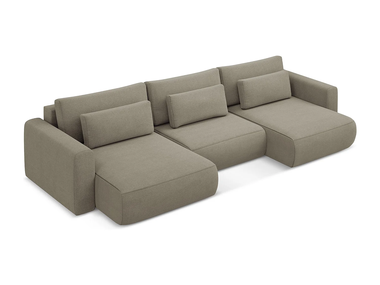 Canapé d'angle panoramique convertible en tissu texturé - beige foncé - KAPUA