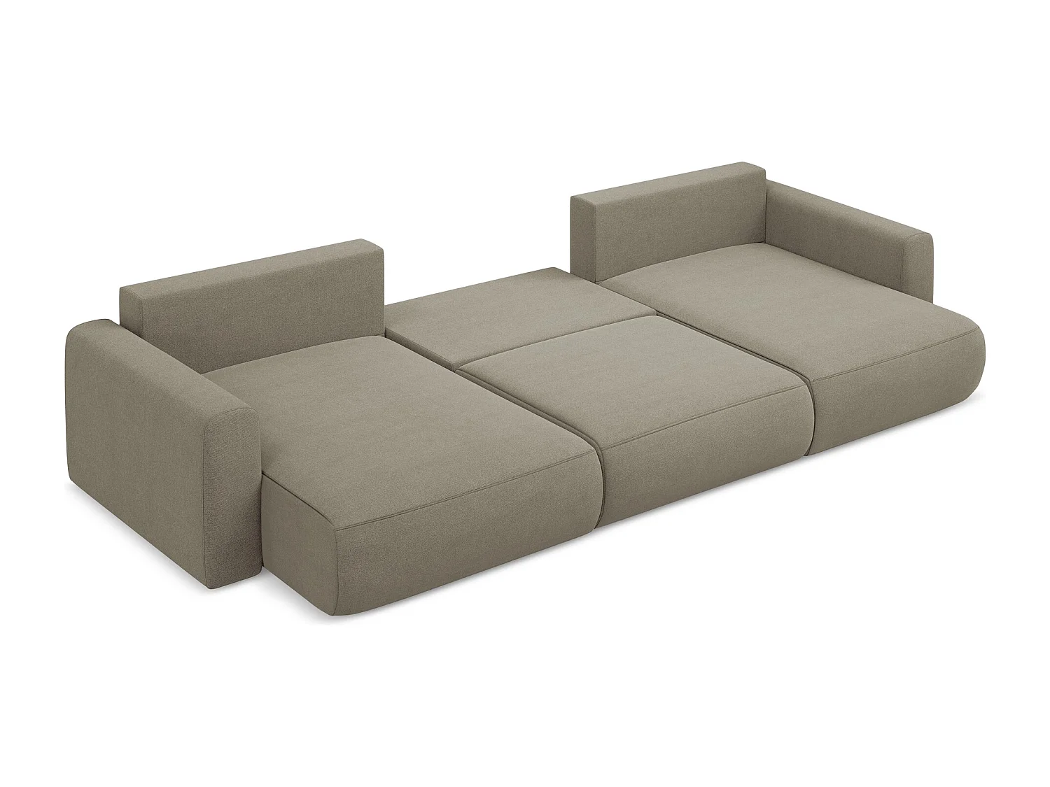 Canapé d'angle panoramique convertible en tissu texturé - beige foncé - KAPUA